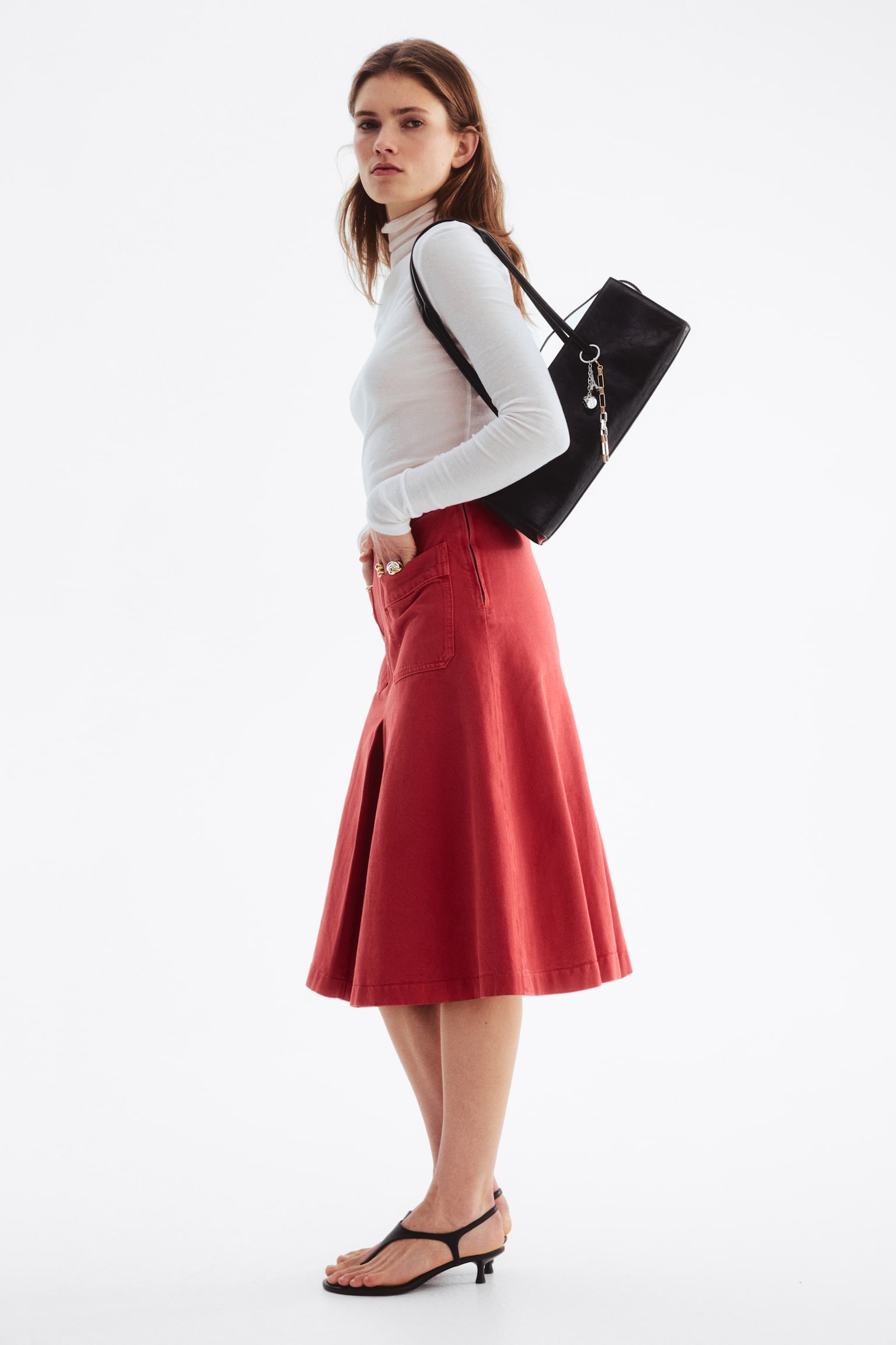 A-line twill skirt - Red - 2