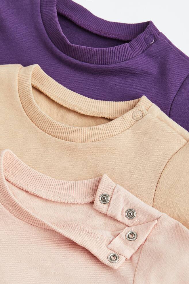 3-pak sweatshirt i bomuld - Mørklilla/Lys rosa/Lysegråmeleret/Mørkegrå/Blå/Beige - 2
