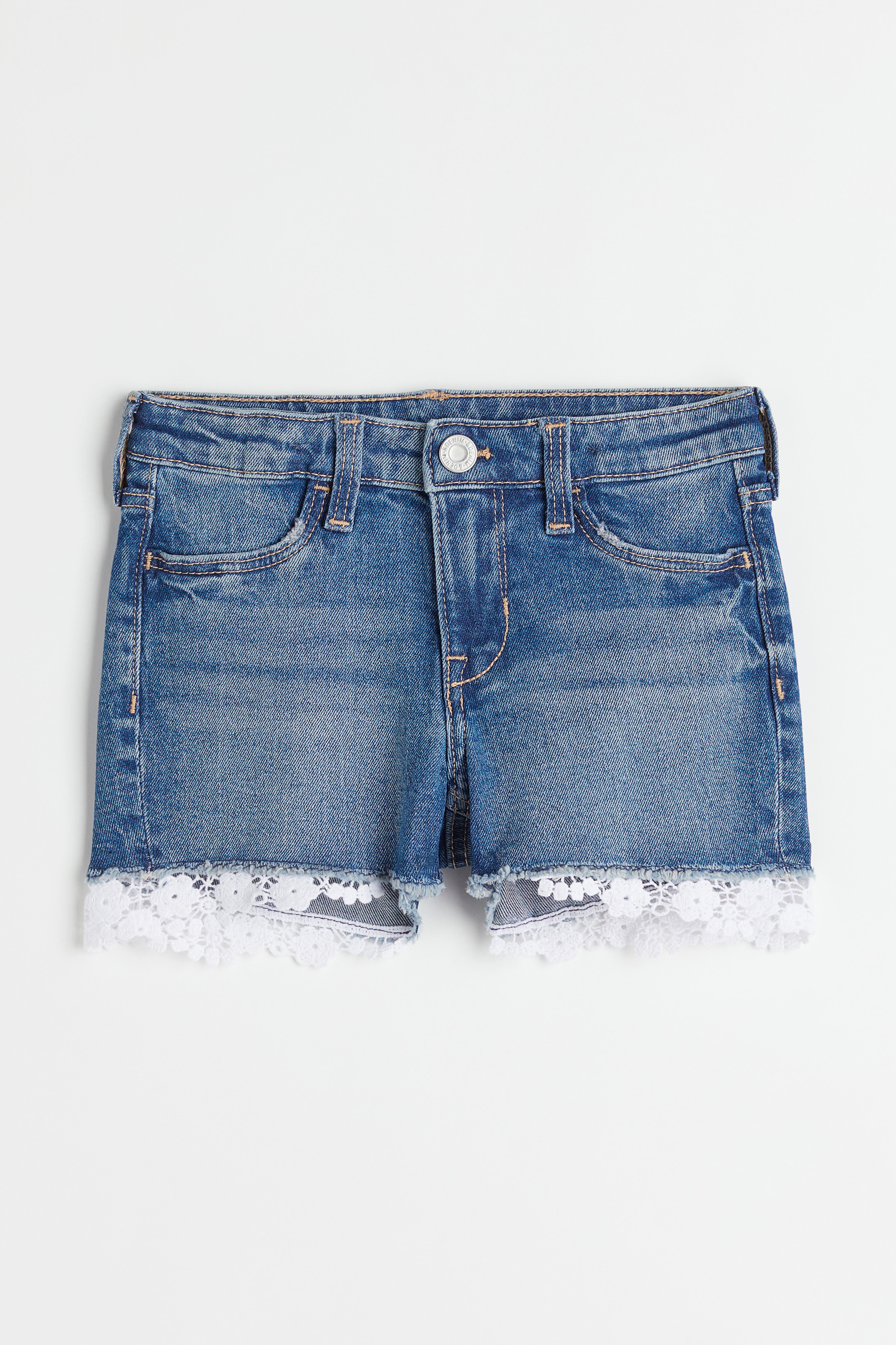 Blue jean shorts with lace best sale