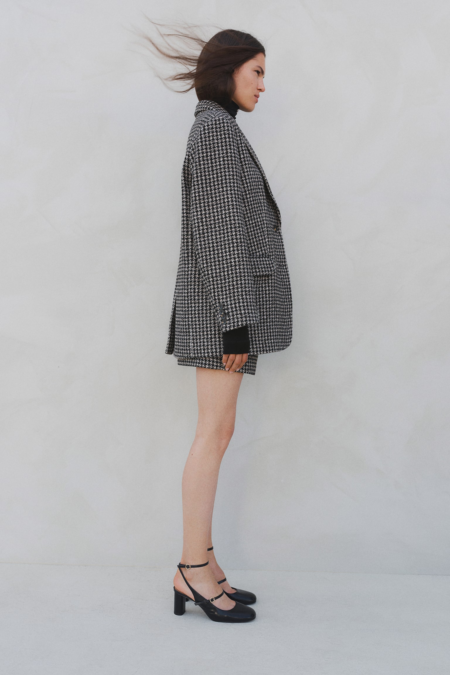 Oversized blazer - Dark brown/Dogtooth-patterned/Black/White - 6