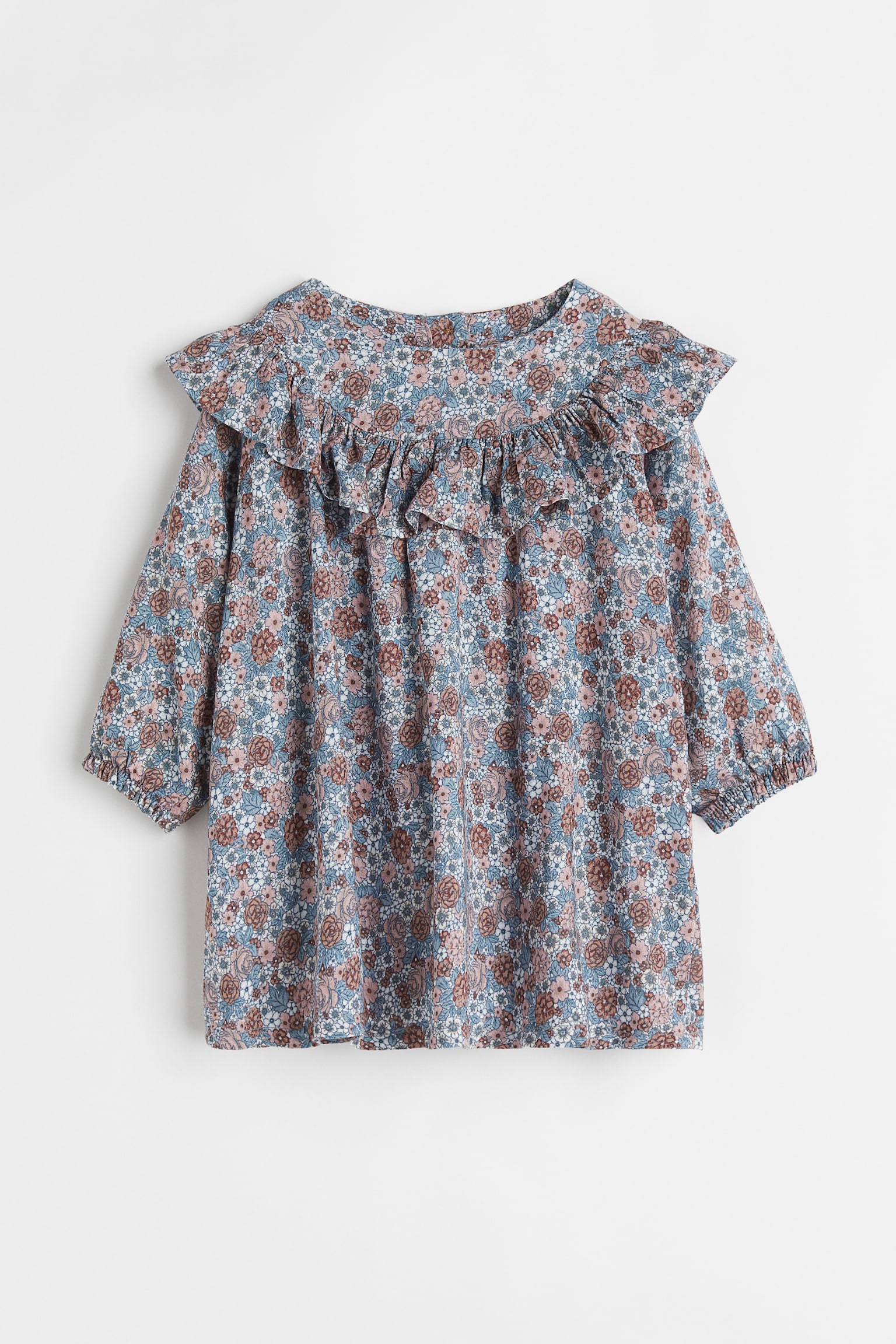 Flounce Trim Dress - Blue/Floral - 1