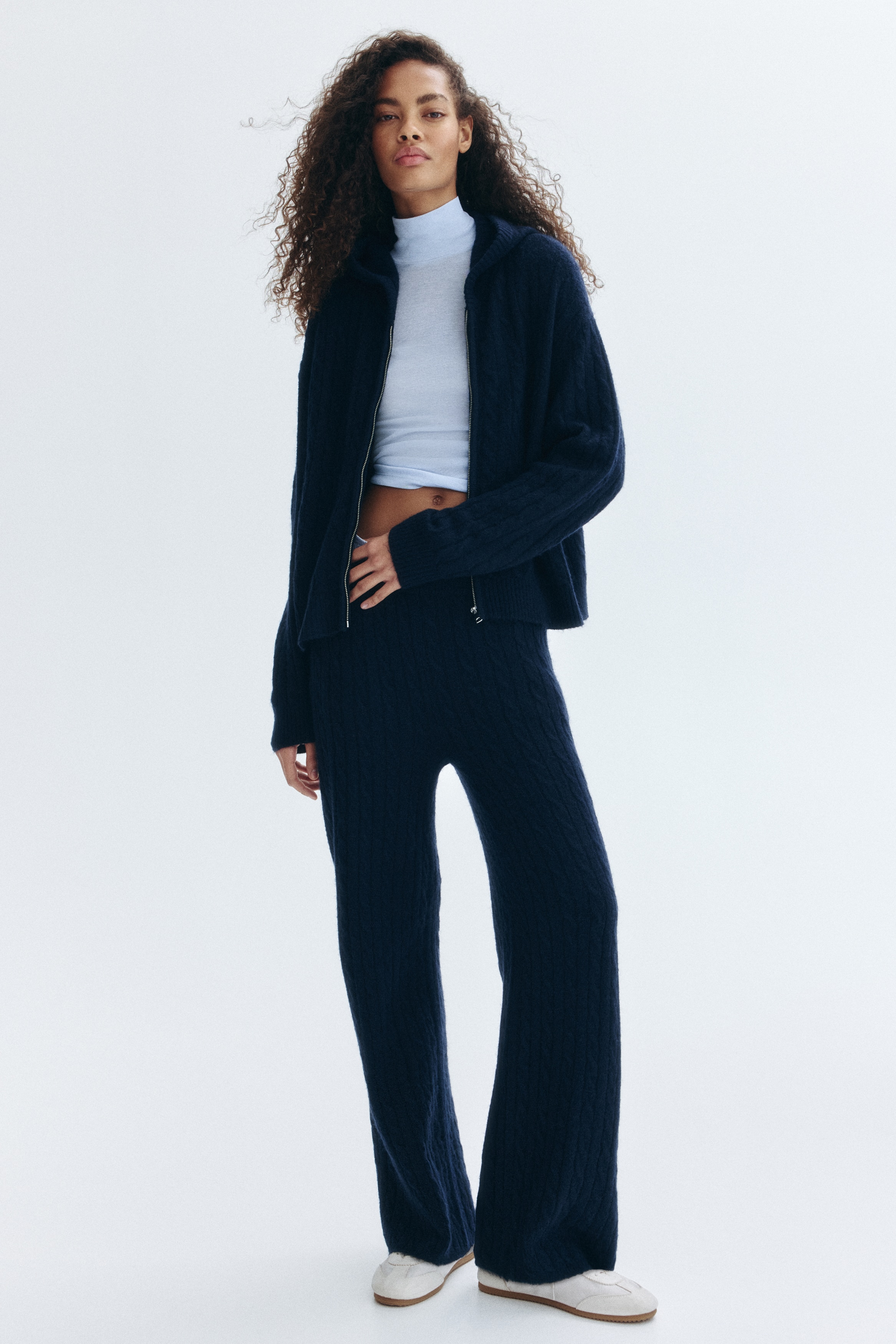Women's Navy blue Cable-Knit Cardigan with Zipper | H&M US