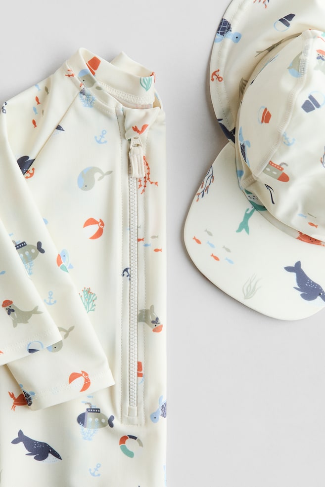 UPF 50 Sun protection set - White/Marine animals/Light blue/Striped/Light blue/Patterned/Yellow/White striped/Light beige/Animals/Light pink/Cherries - 2