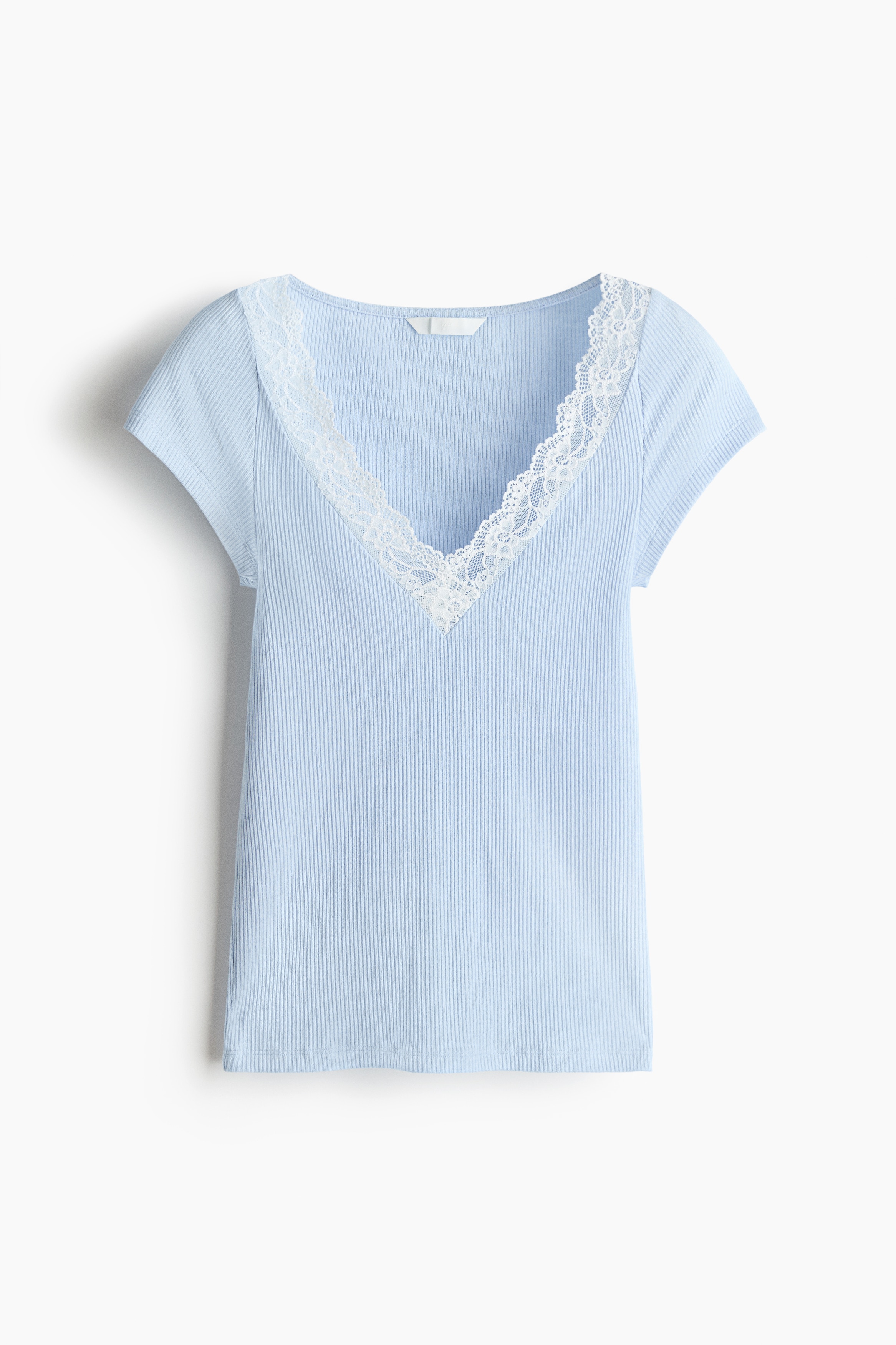 V-Shirt mit Spitzenbesatz