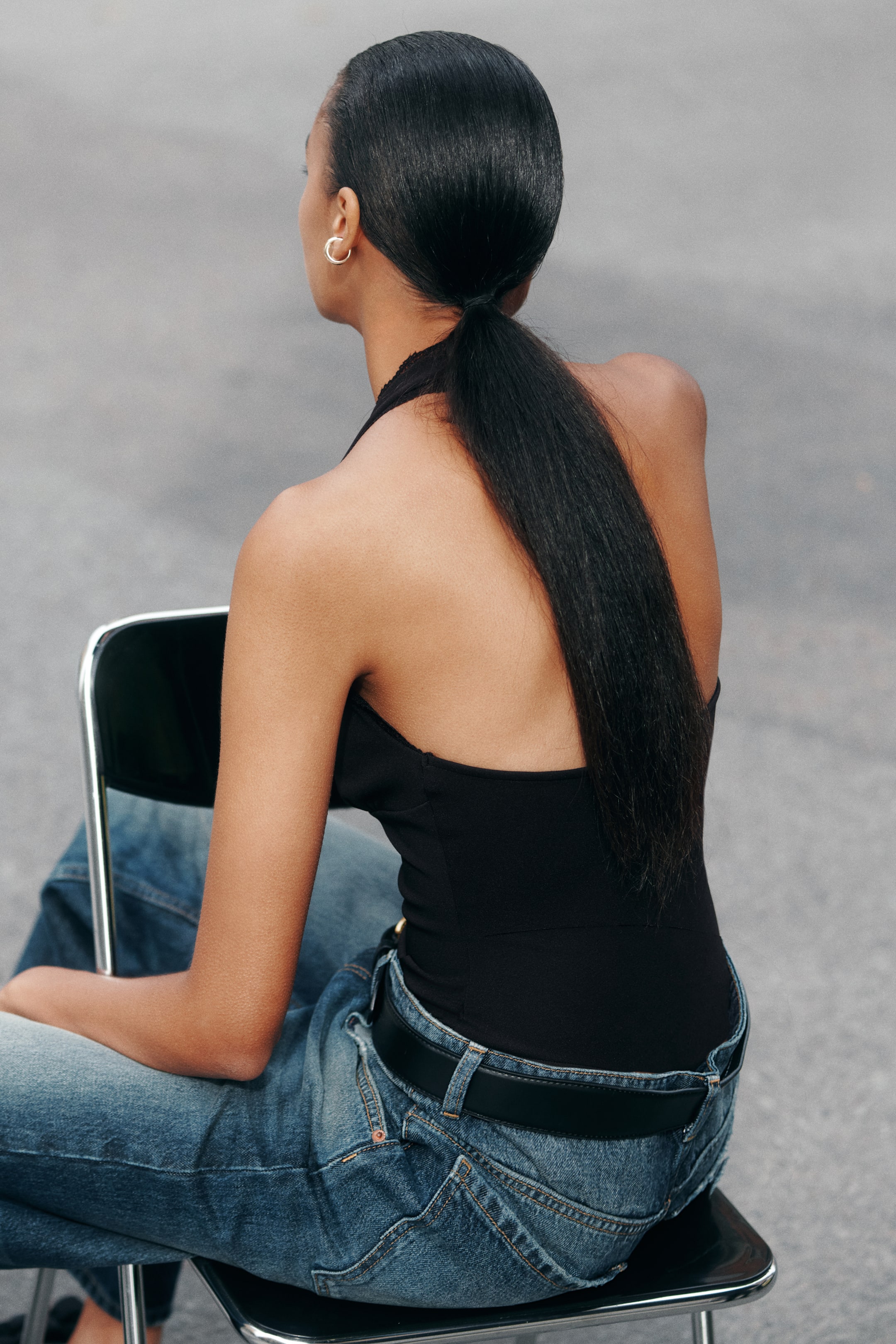 Lace-Trimmed Halterneck Bodysuit