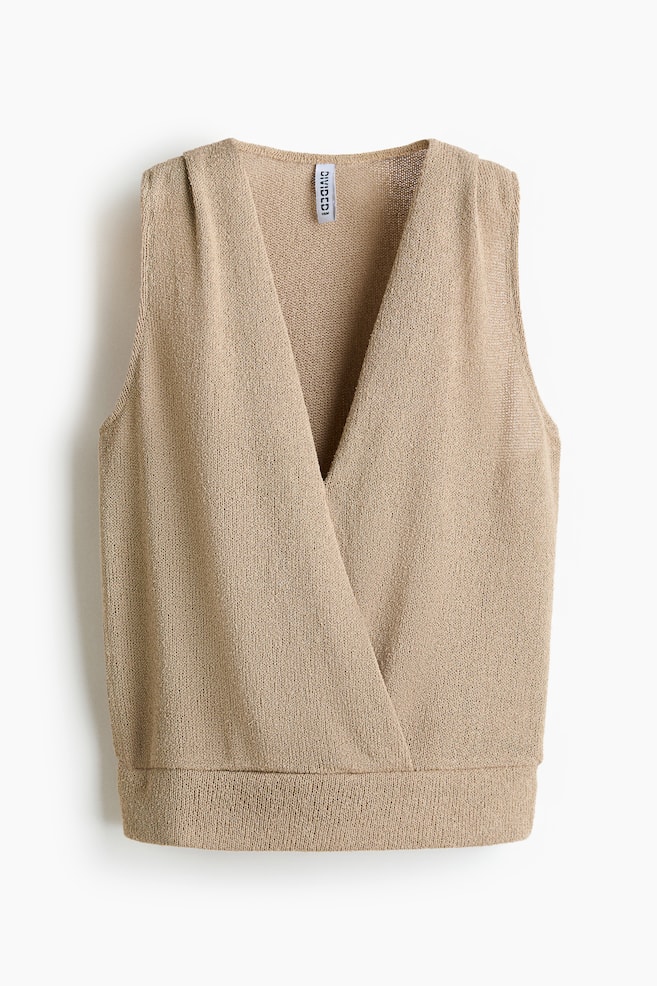 Knitted wrap top - Beige/Dark purple/Cream - 1
