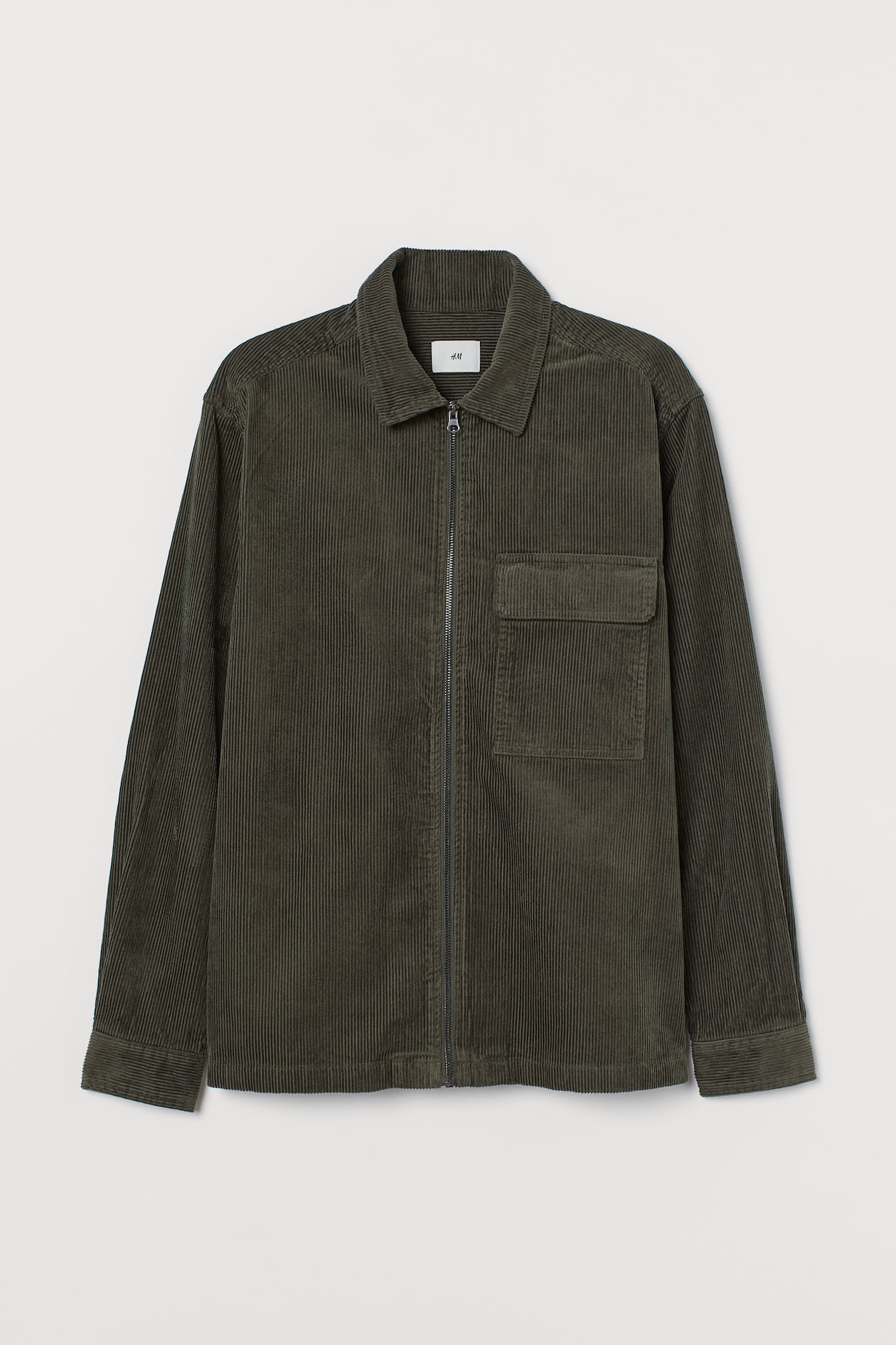 Corduroy shacket - Long sleeve - Regular length - Dark khaki green ...