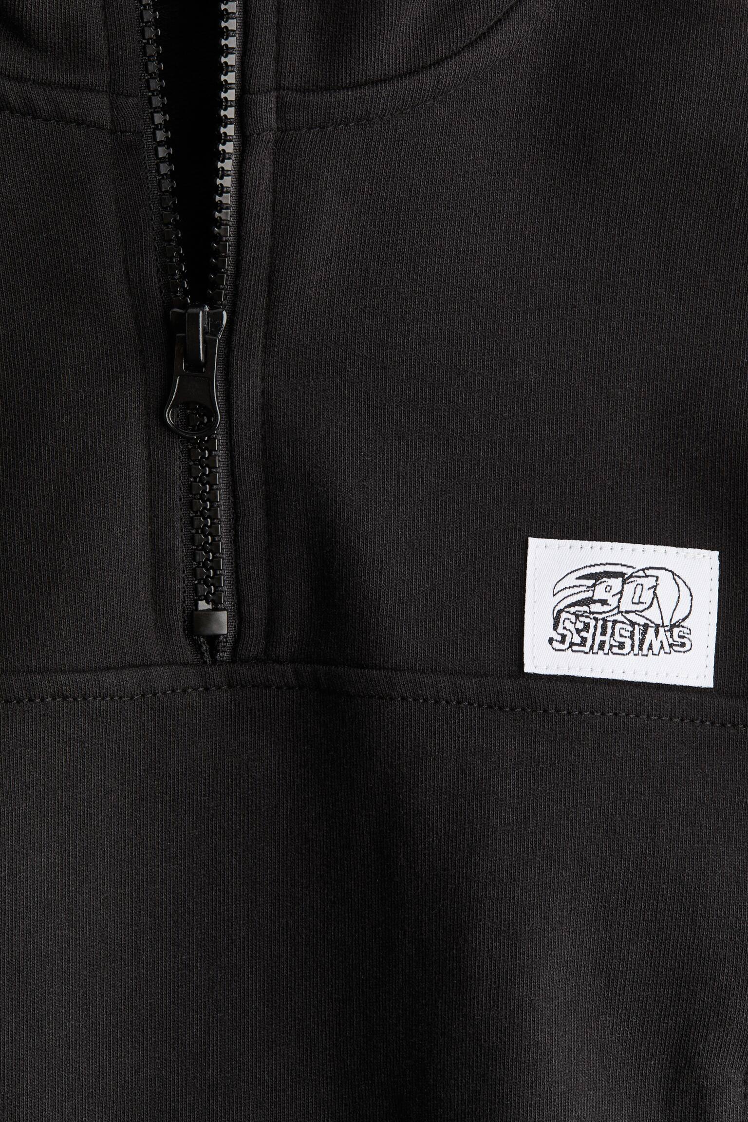 지퍼 디테일 스웨트셔츠 - 블랙/라이트 그레이 멜란지 - 4