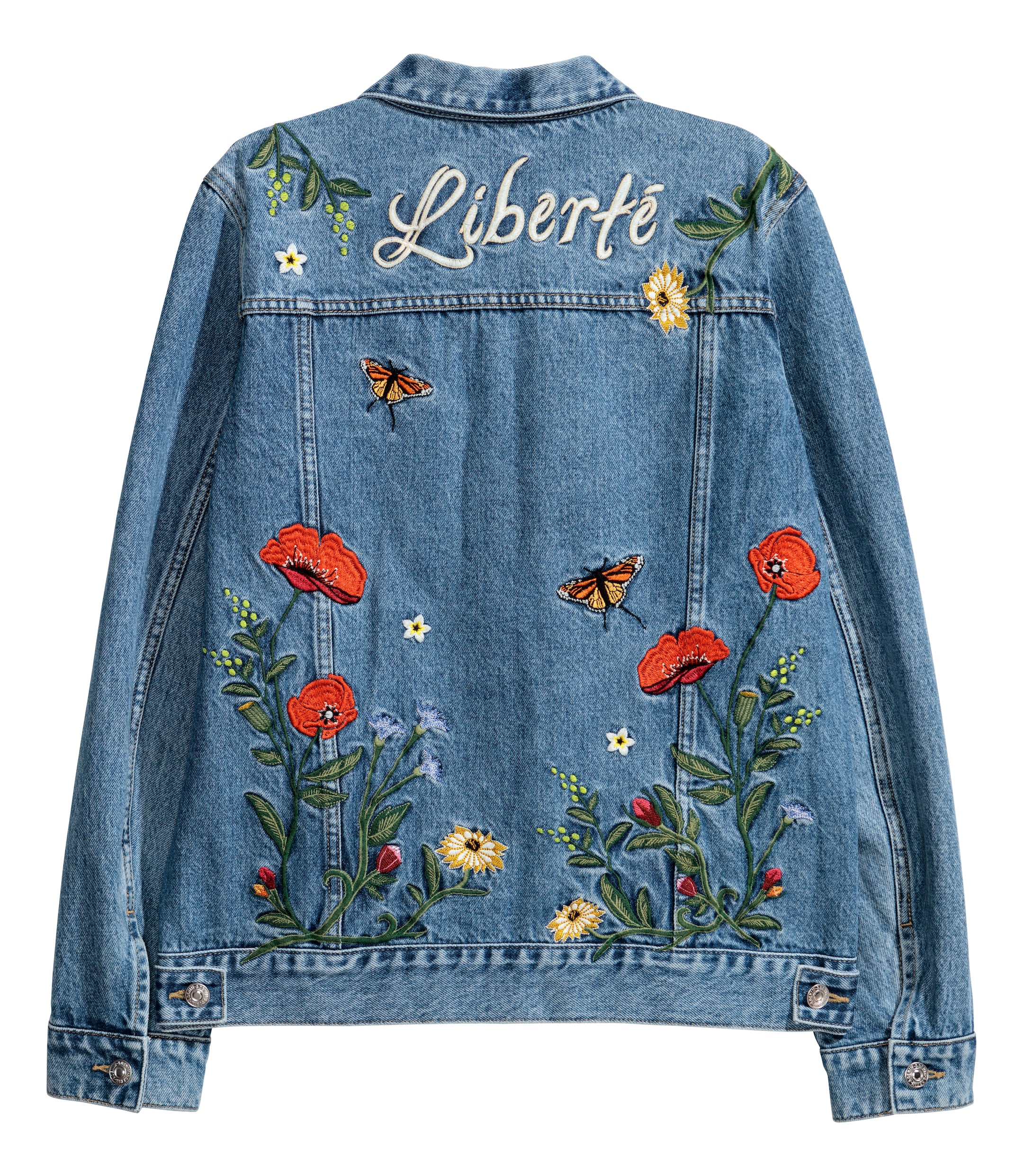 Embroidered denim jacket - Long sleeve - Denim blue - Ladies | H&M GB