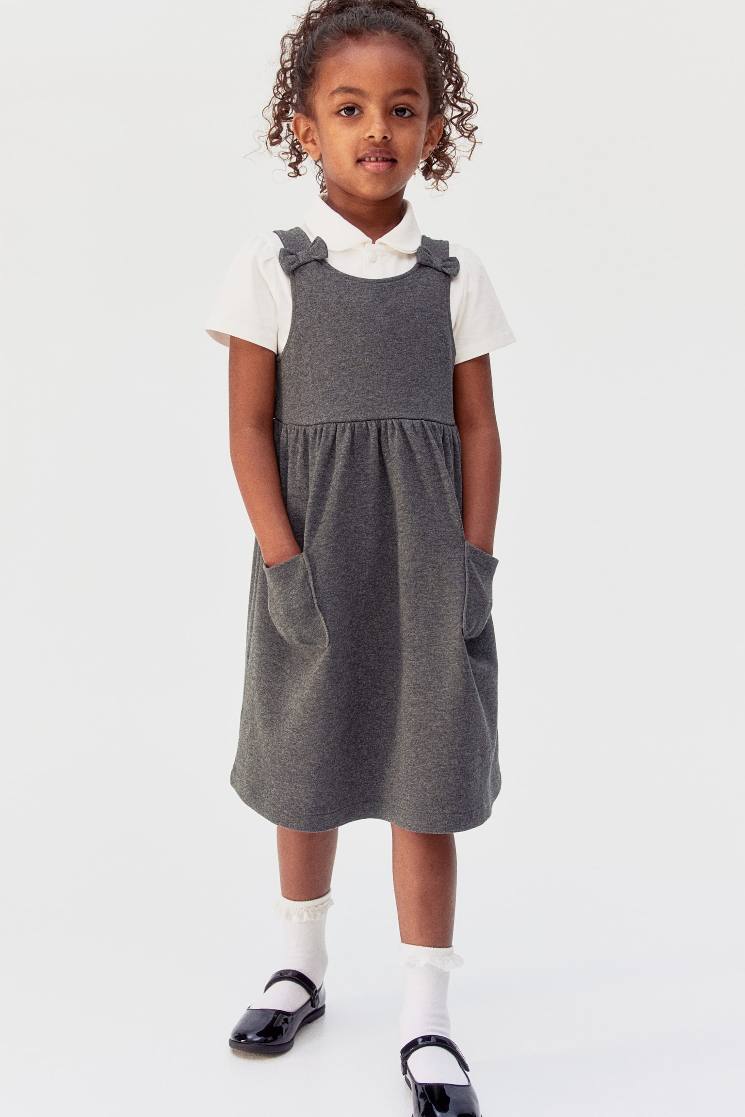 Bow-detail jersey school dress - Dark grey - 4