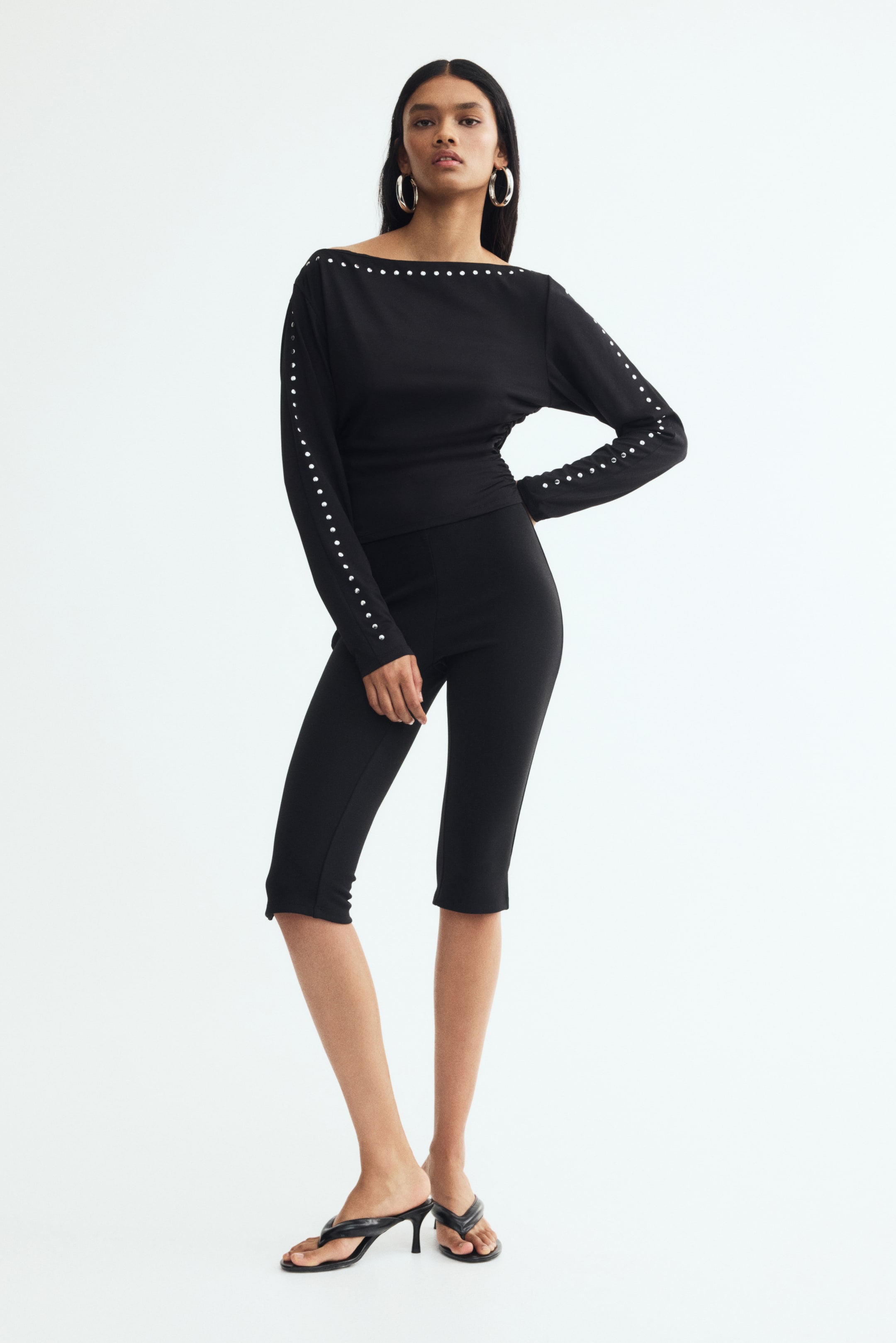 View larger image: Studded boat-neck top - Black - Ladies | H&M 1