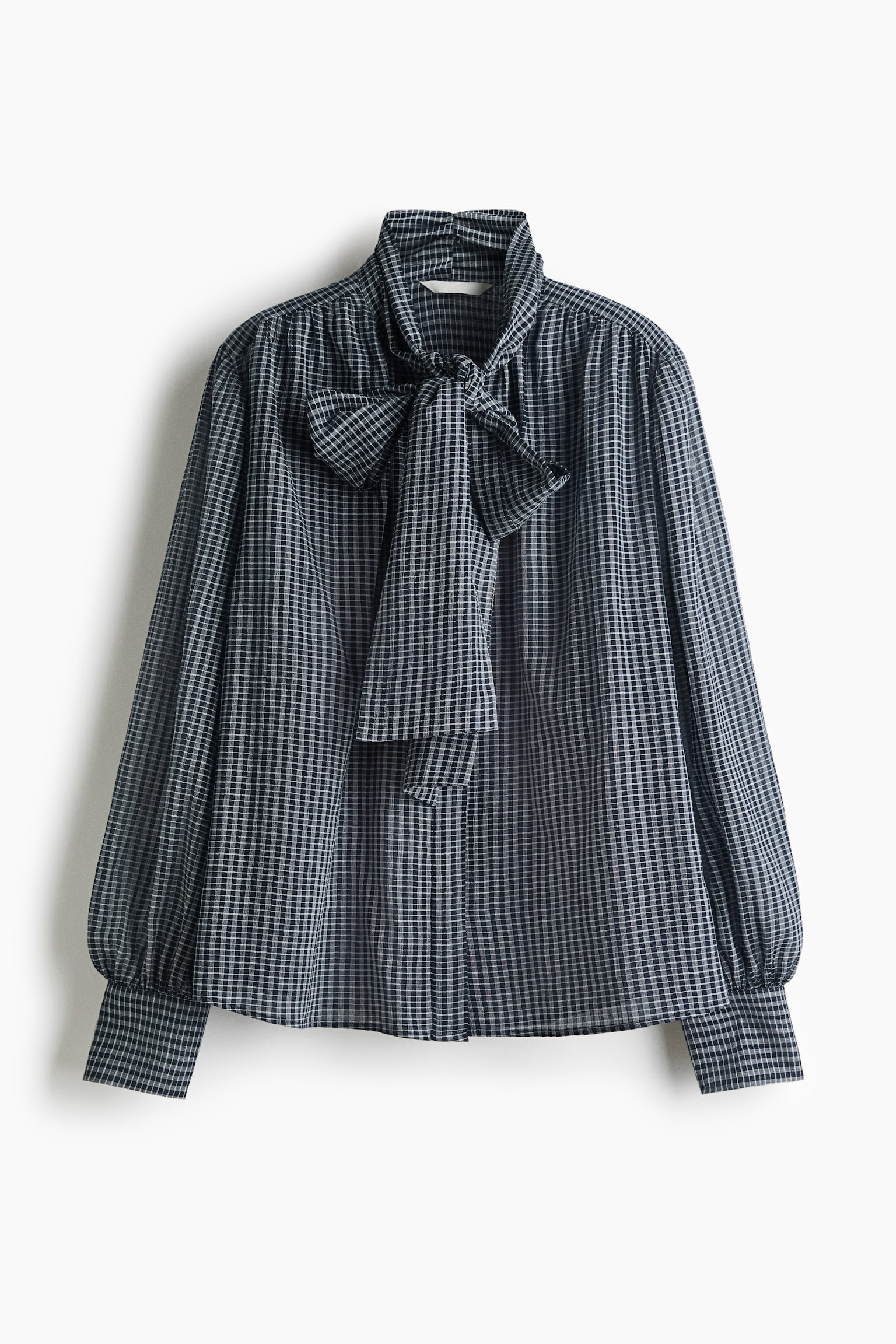 Bow collar blouse - Navy blue/Checked - 1