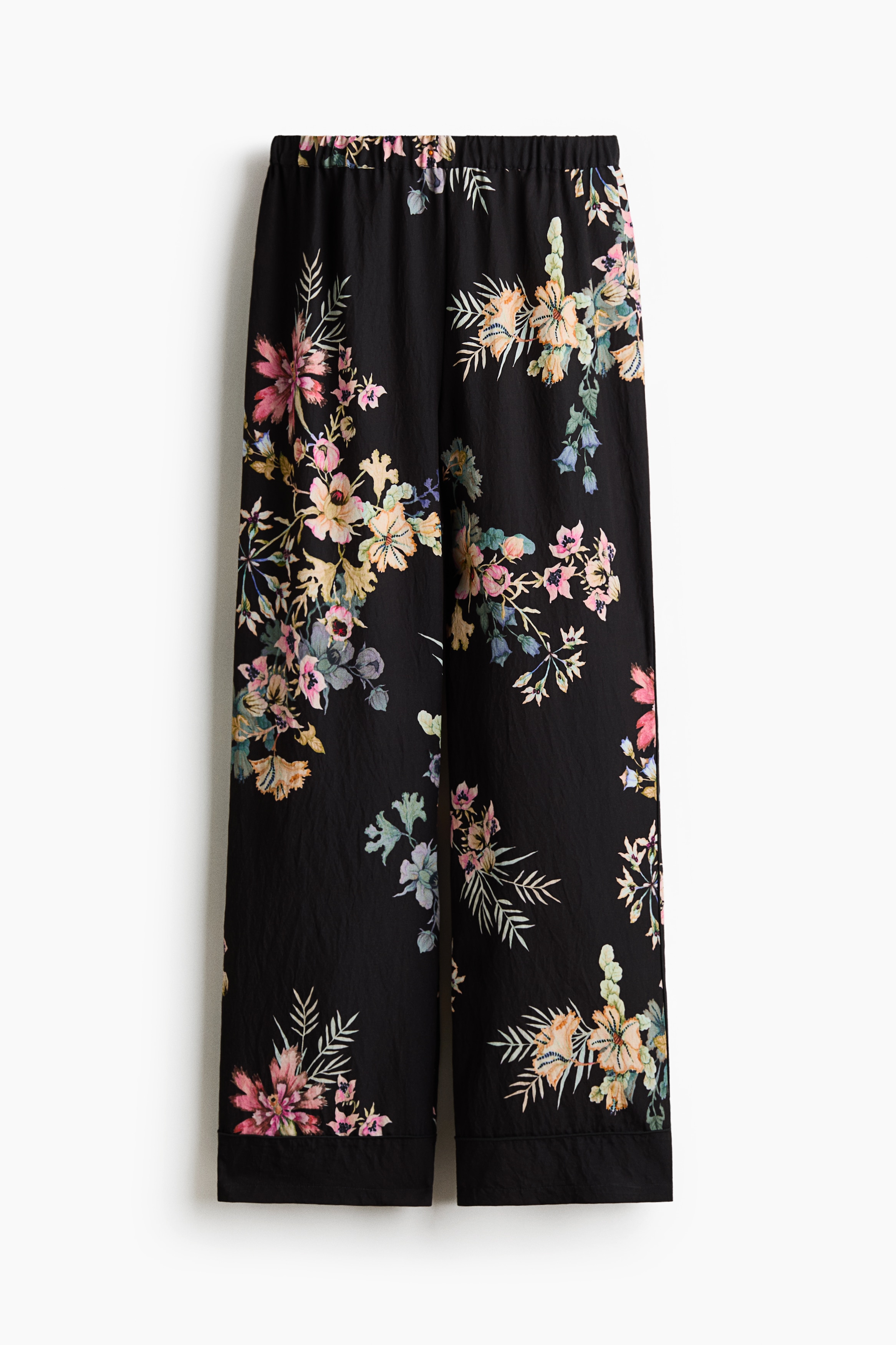 Pantalon à taille élastique - Noir/fleuri