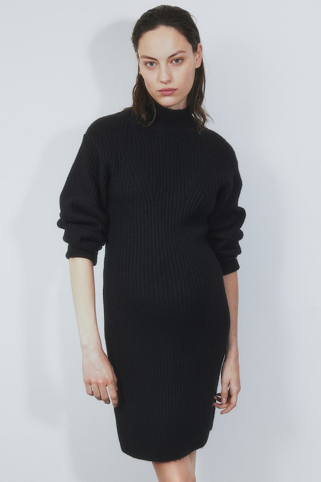 MAMA Rib-knit turtleneck dress - Black - 5