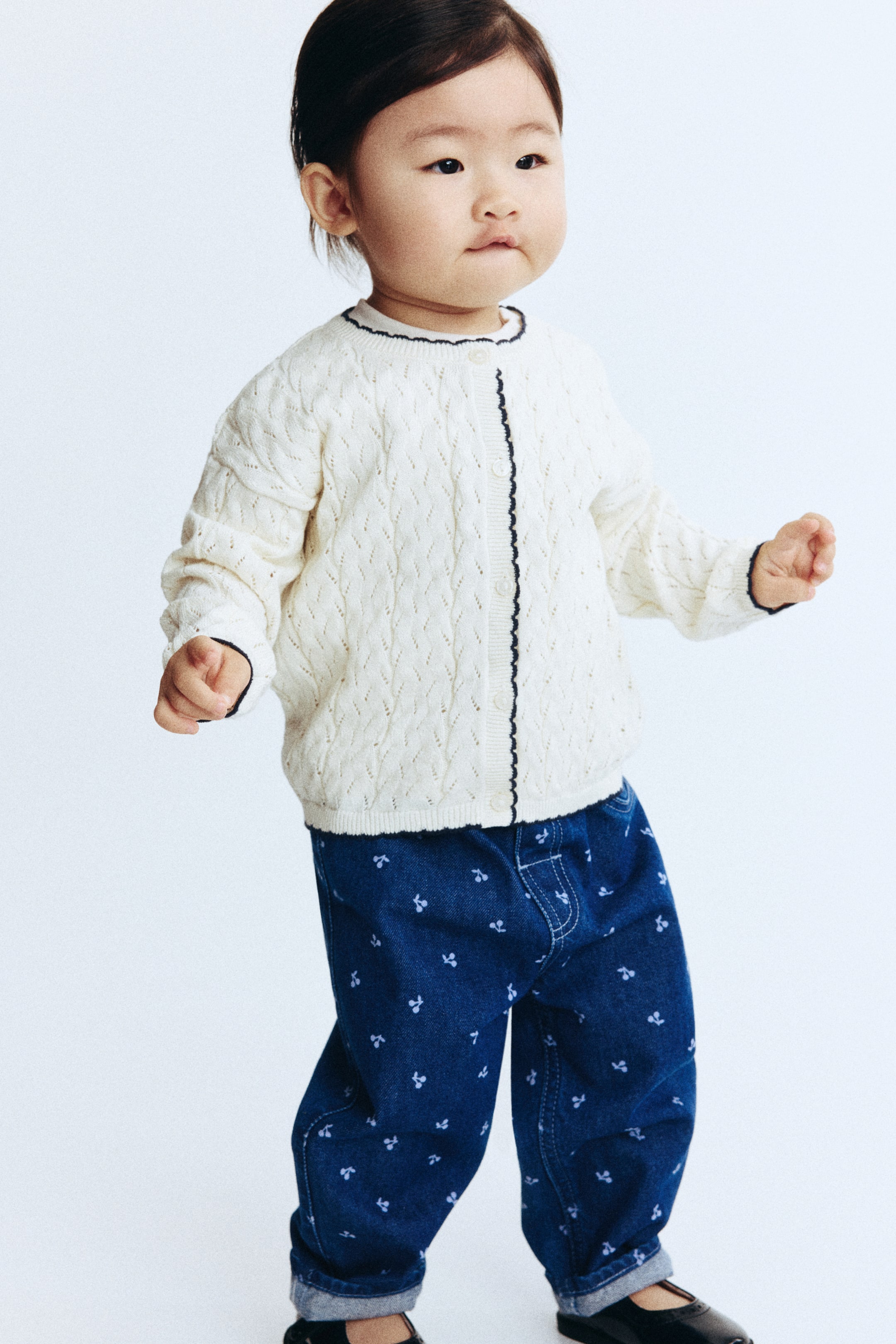 View larger image: Cotton trousers - Dark denim blue/Cherries - Kids | H&M 3