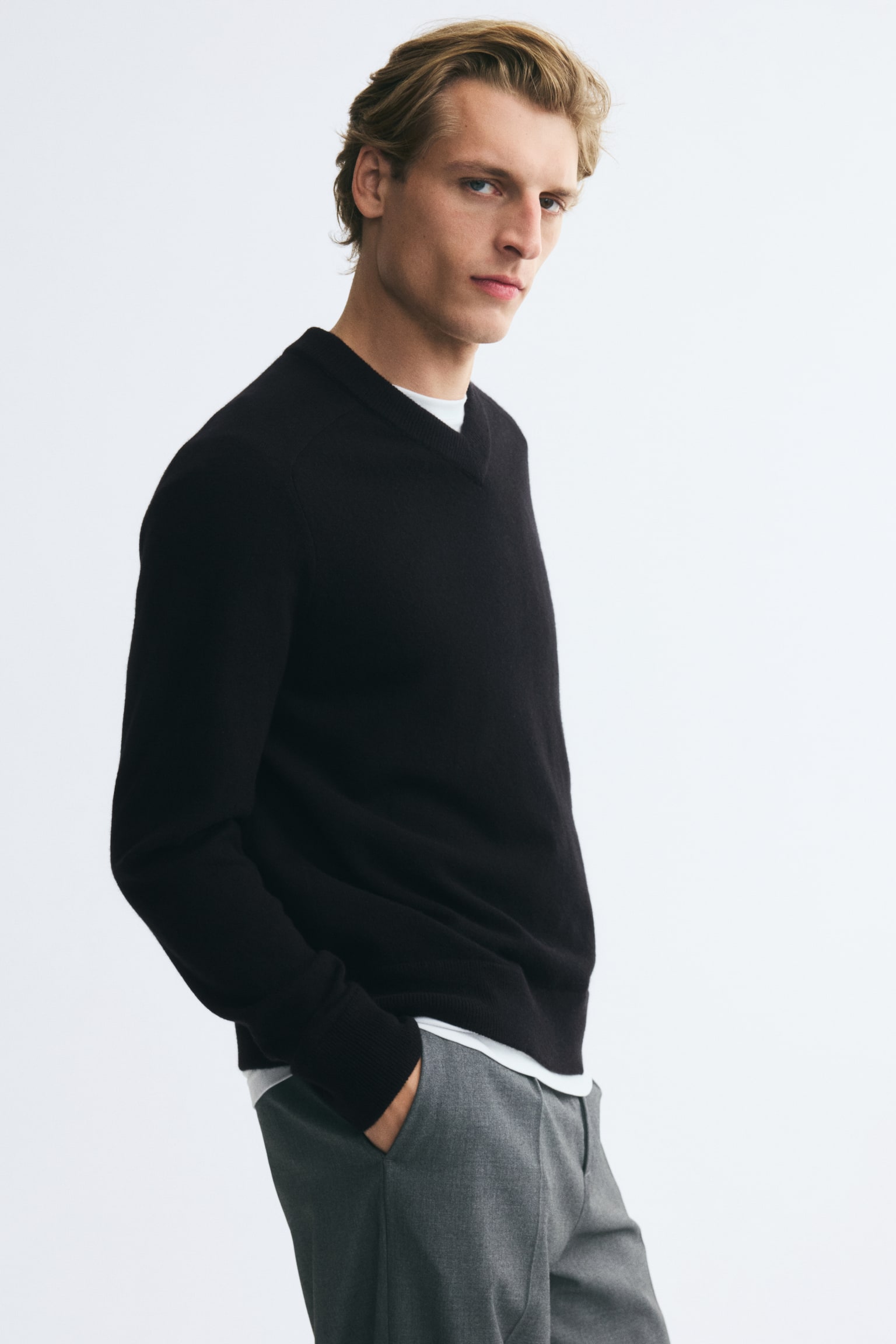Мужской свитер H&M Relaxed-Fit Cashmere, цвет: Чёрный — фото 5