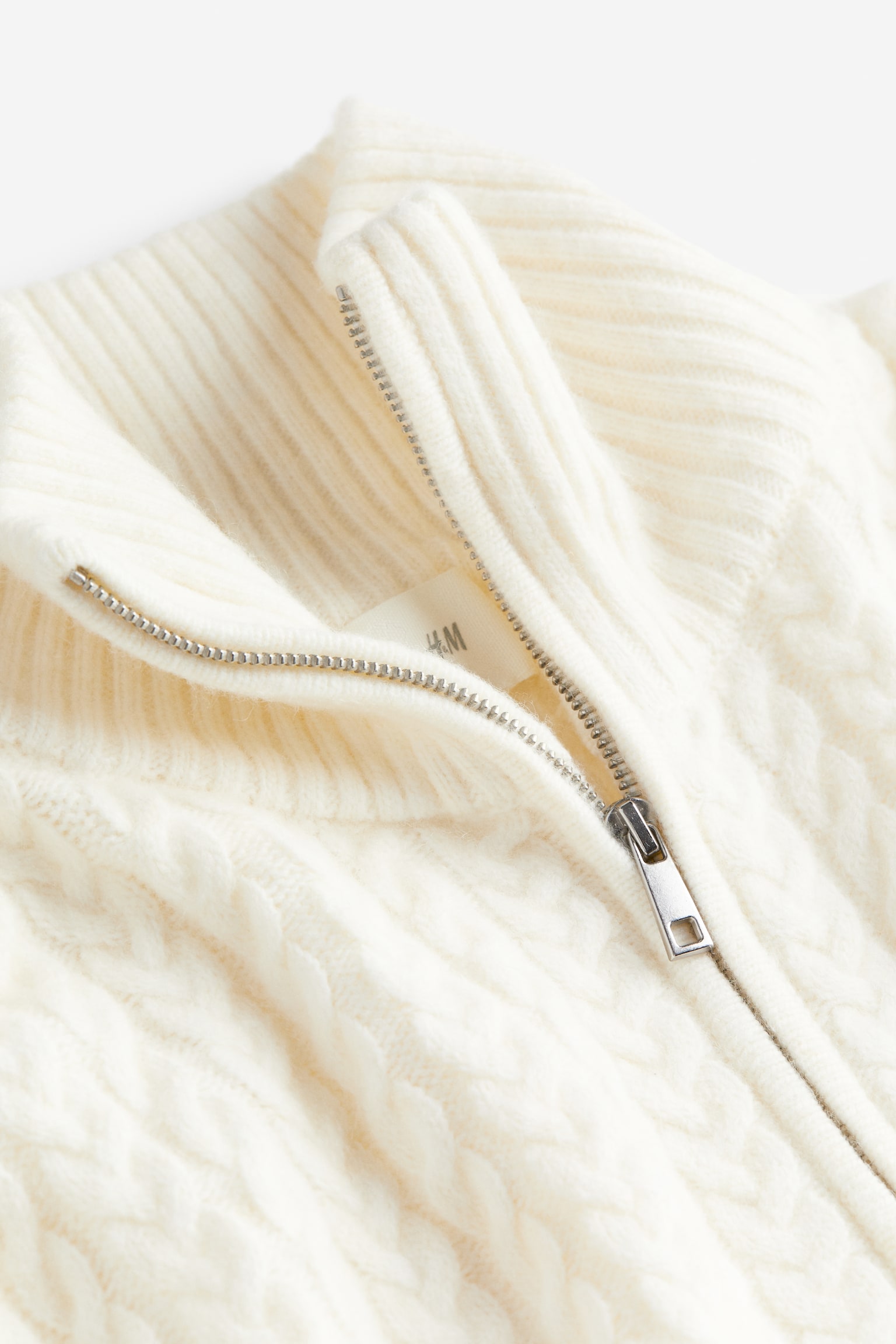 Half Zip Cable Knit Sweater - Cream - 2