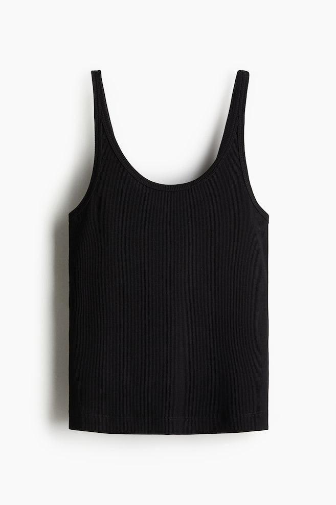 Ribbed Tank Top - Black/Dark brown/White - 1
