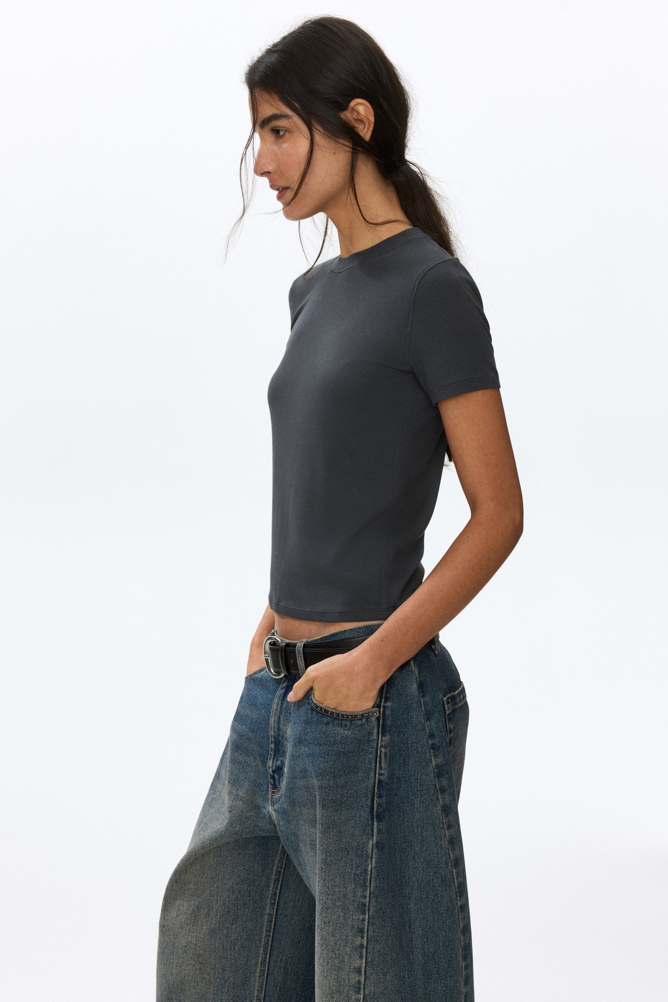 Ribbed Viscose T-Shirt