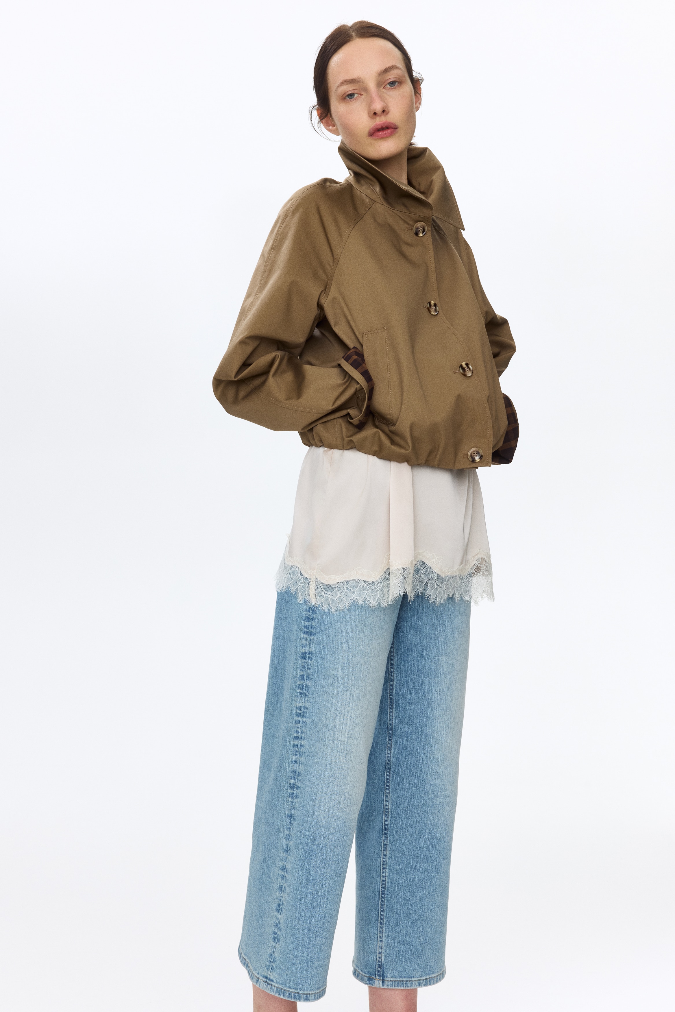 Wide High Waist Ankle Jeans - Helles Denimblau/Dunkles Denimblau/Weiss/Beige/Denimblau