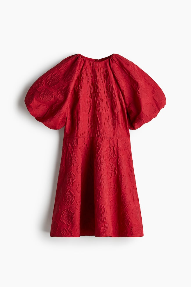 Abito in tessuto jacquard con nastri da annodare - Rosso - 1