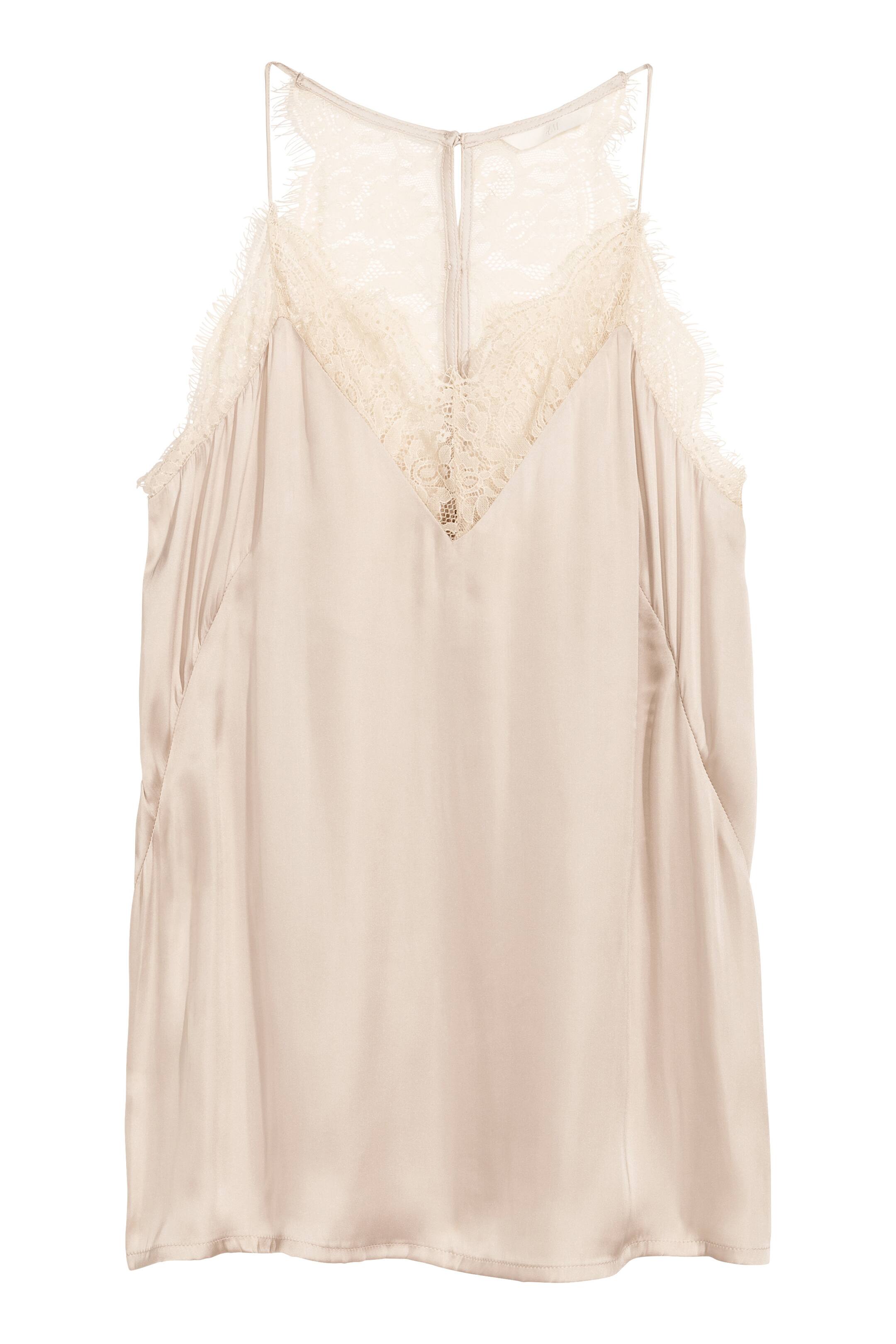 Agrandir l'image: Top à encolure en V en satin - Beige clair - FEMME | H&M FR 1