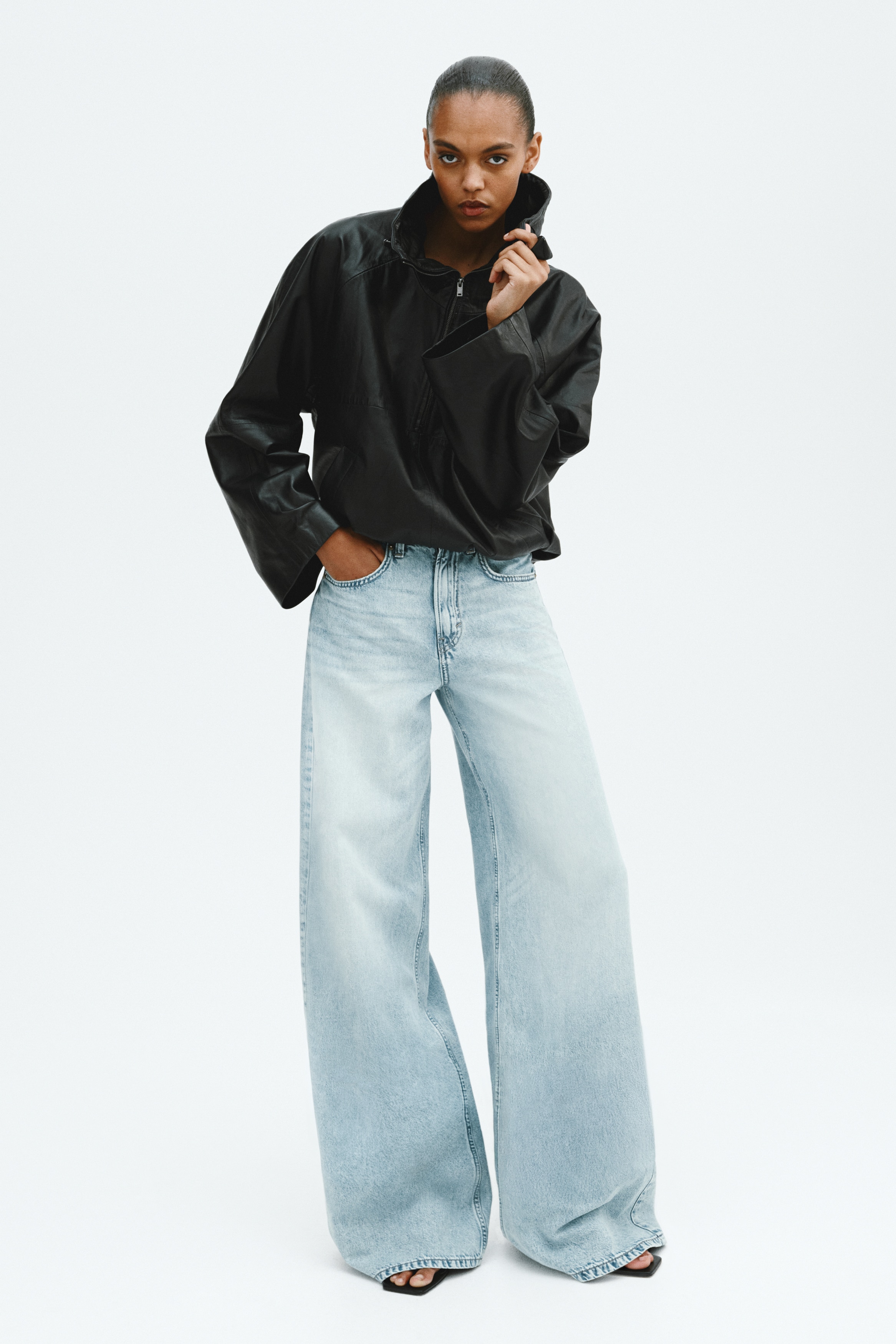 Wide High Waist Jeans - Ανοιχτό μπλε denim/Σκούρο μπλε denim/Μπλε denim/Μπλε denim/Λευκό