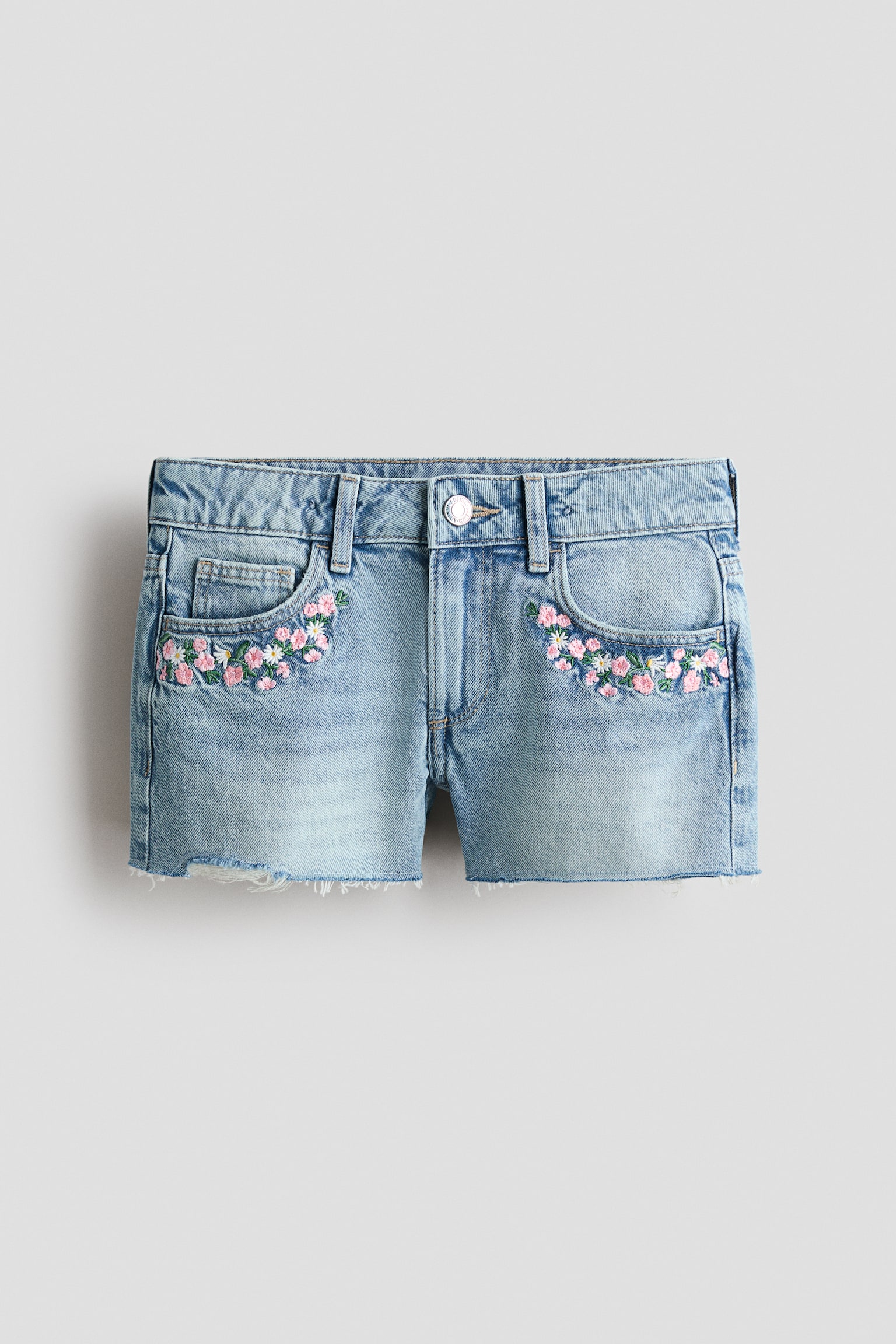 Embroidery-detail denim shorts - Light denim blue/Flowers/Denim grey/Studs - 2