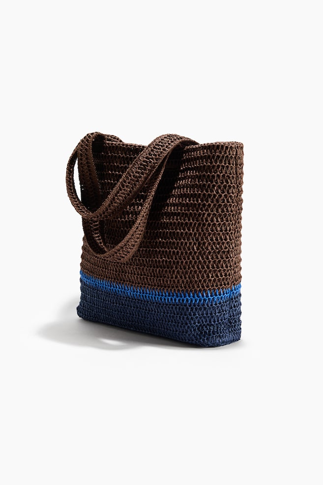 Straw Tote Bag-Dark brown/Colour block - 2