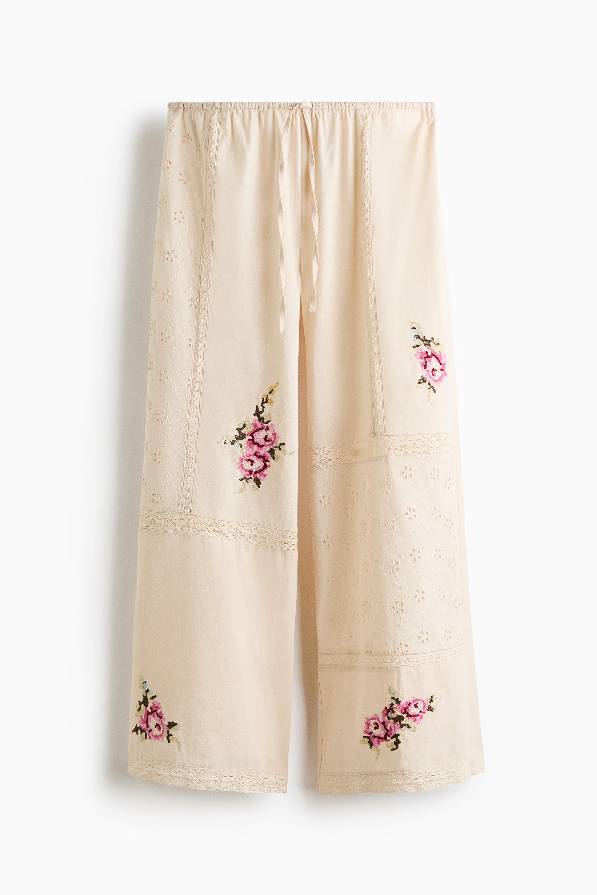 Women's Cream/flowers Linen-Blend Pajama Culottes | H&M CA