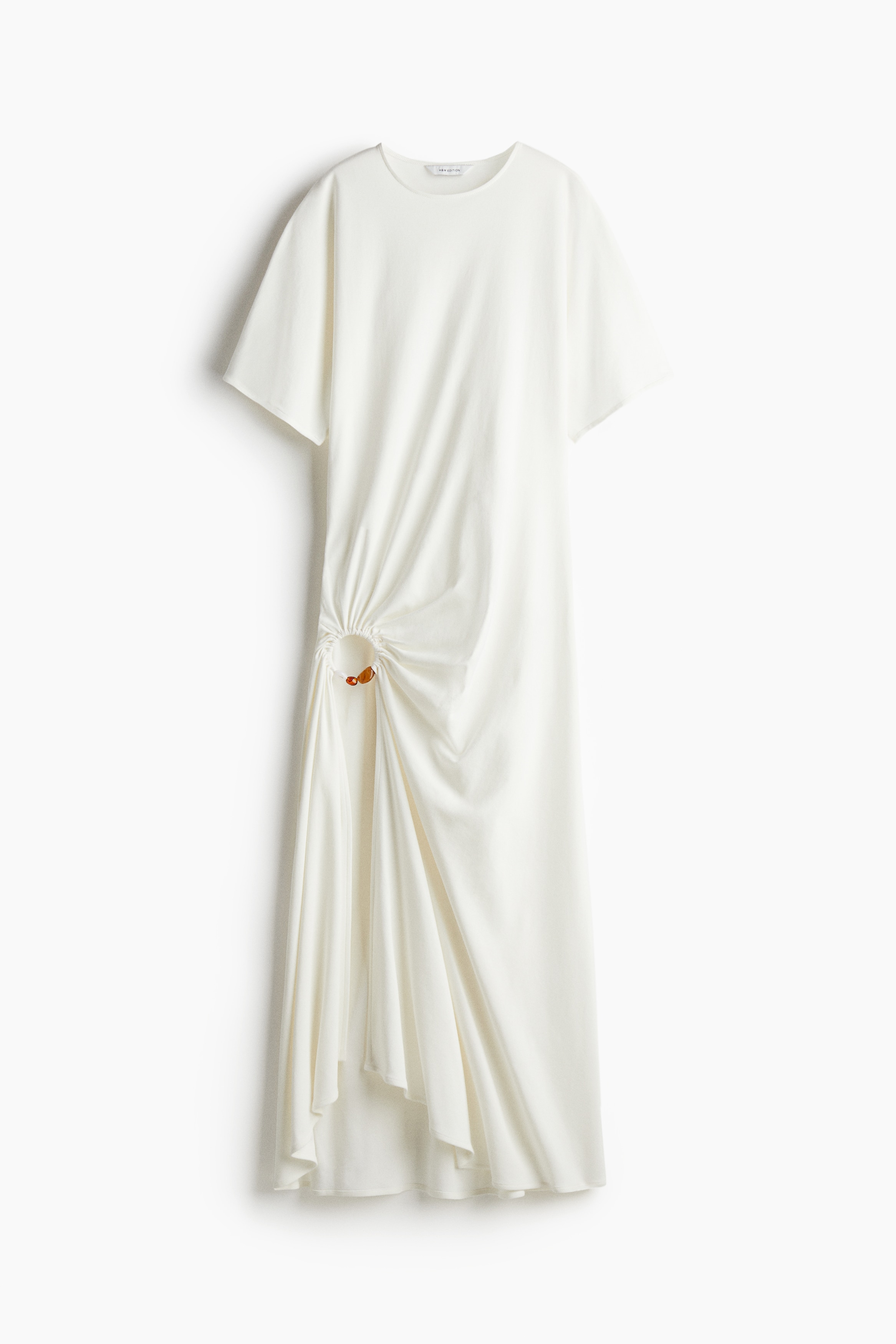 垂墜感開衩洋裝 - 白色