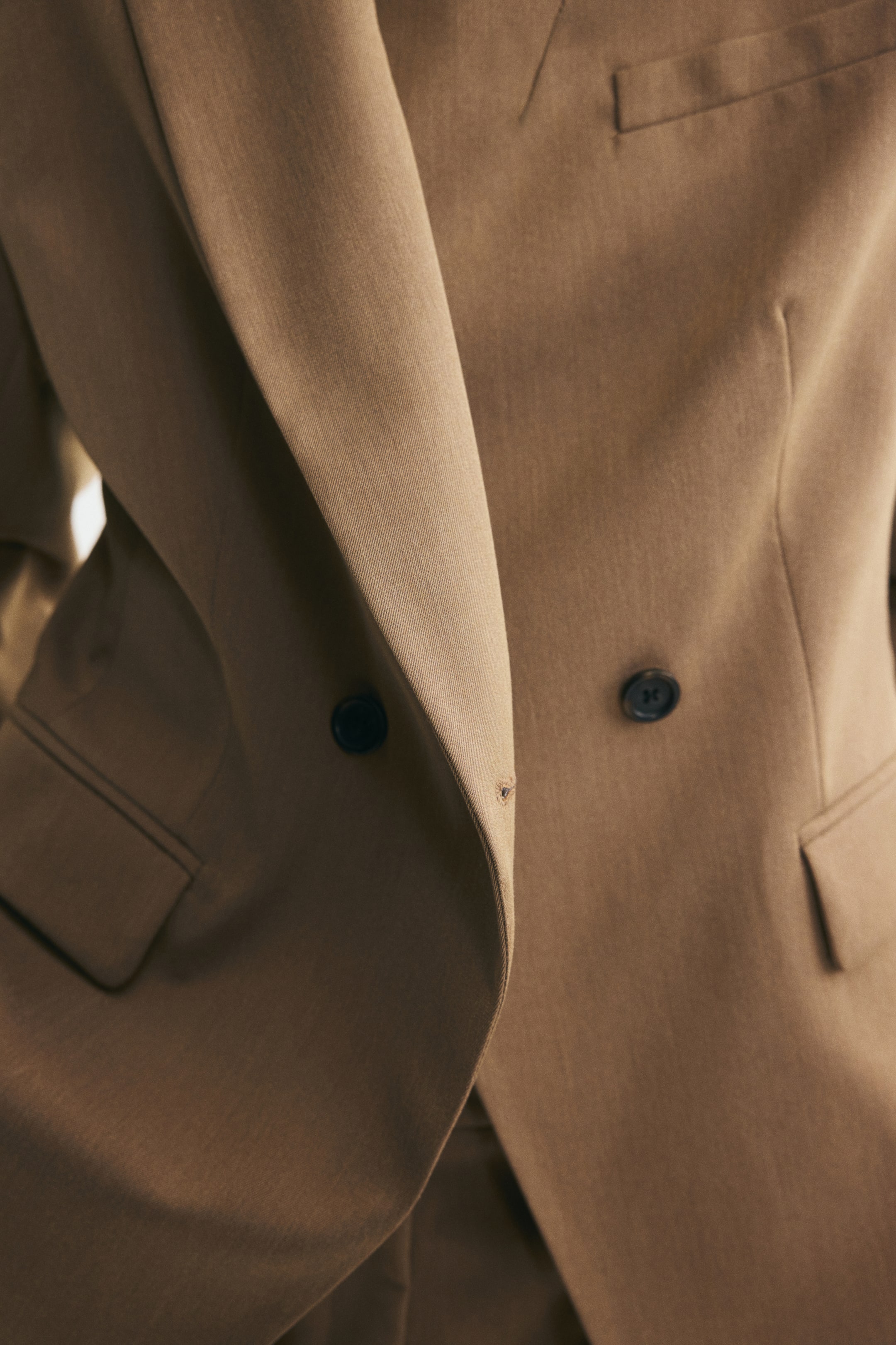 Defined-Waist Double-Breasted Blazer