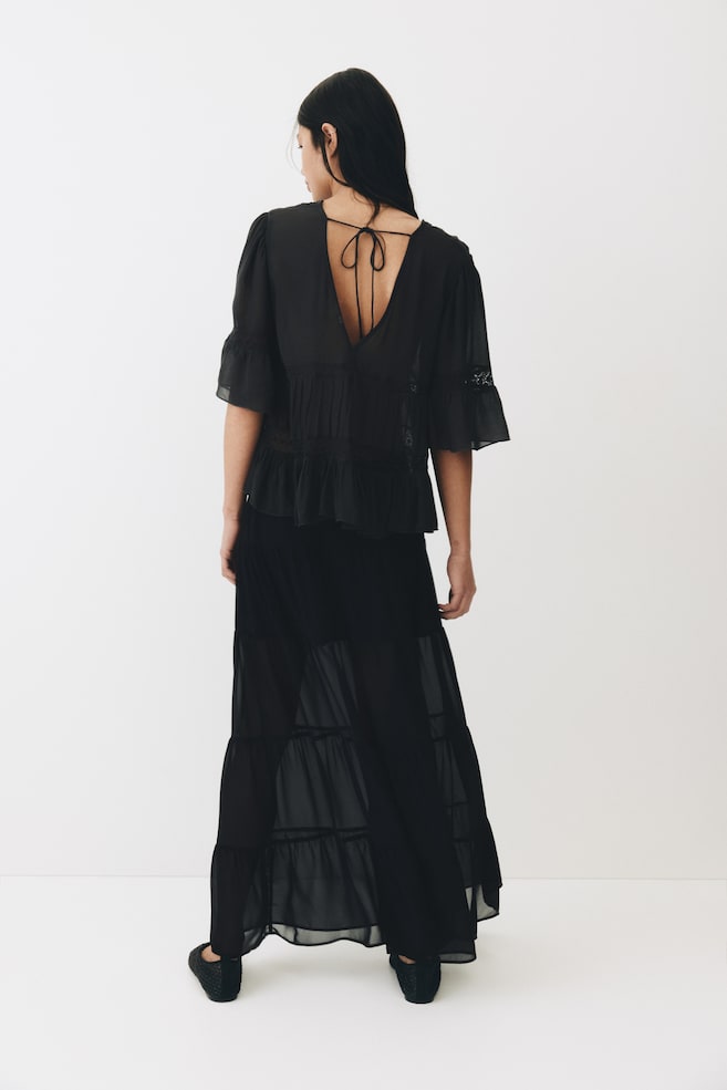 Tiered Maxi Skirt-Black - 4
