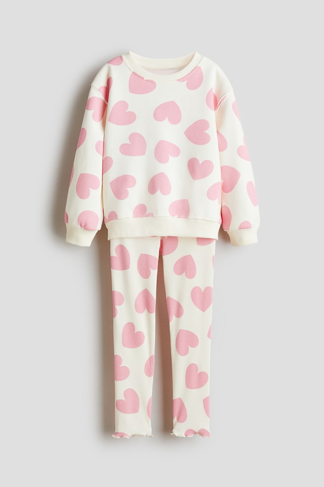 Zweiteiler mit Sweatshirt und Leggings - Weiß/Herzen - 1