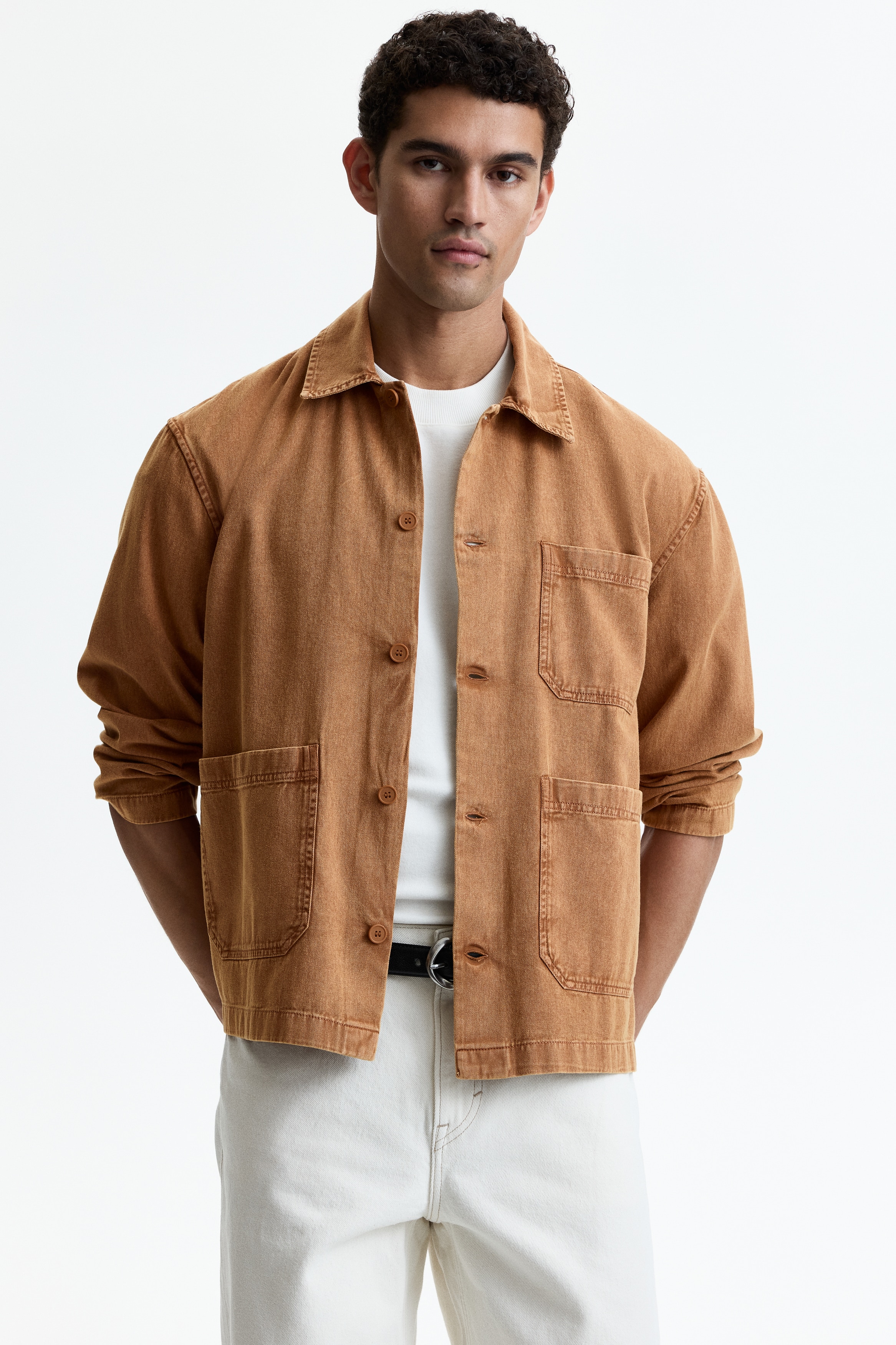 Cotton twill overshirt - Dark pumpkin brown