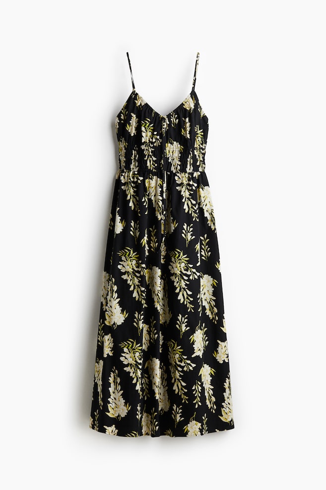 Strappy jurk van katoen - Zwart/bloemen/Zwart/witte bloemen - 1