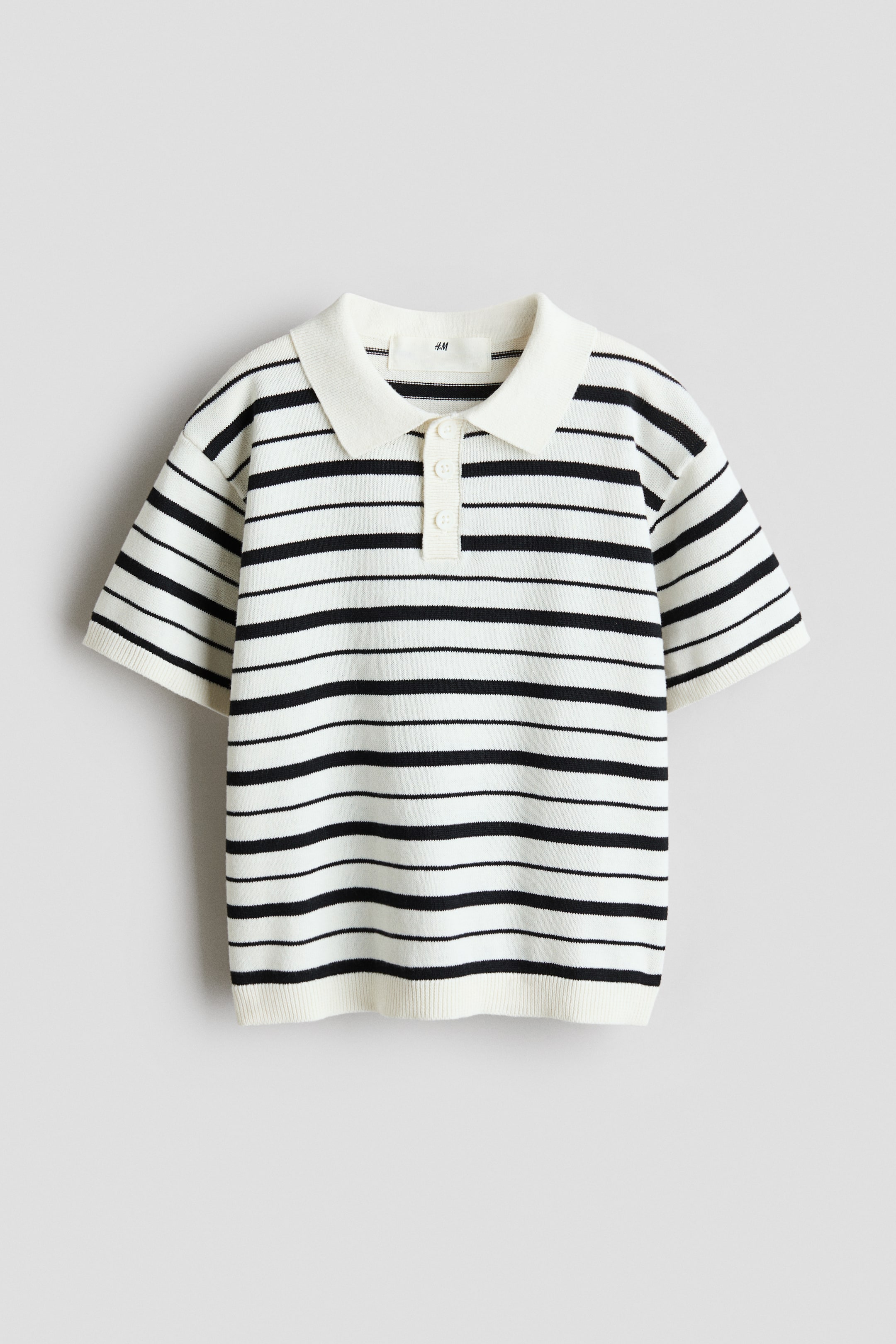View larger image: Cotton-knit polo shirt - Cream/Striped - Kids | H&M 1