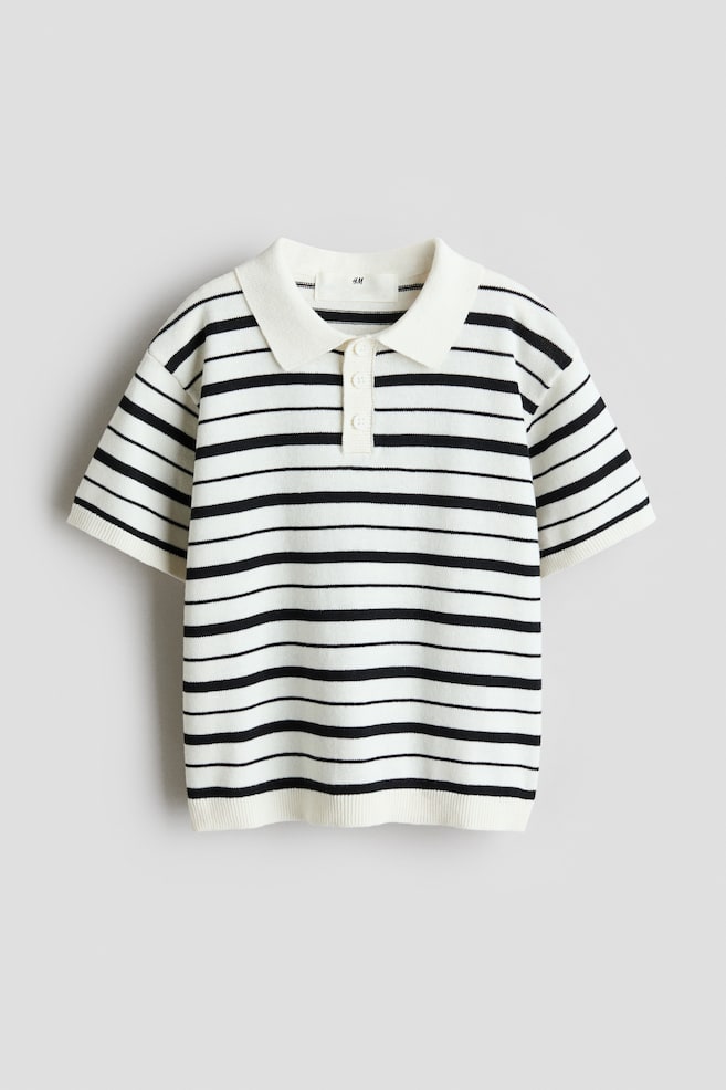 Cotton Knit Polo Shirt - Cream/Stripe/Dusty blue/Light khaki green/Cream/Dark blue/White stripe/Navy blue - 1