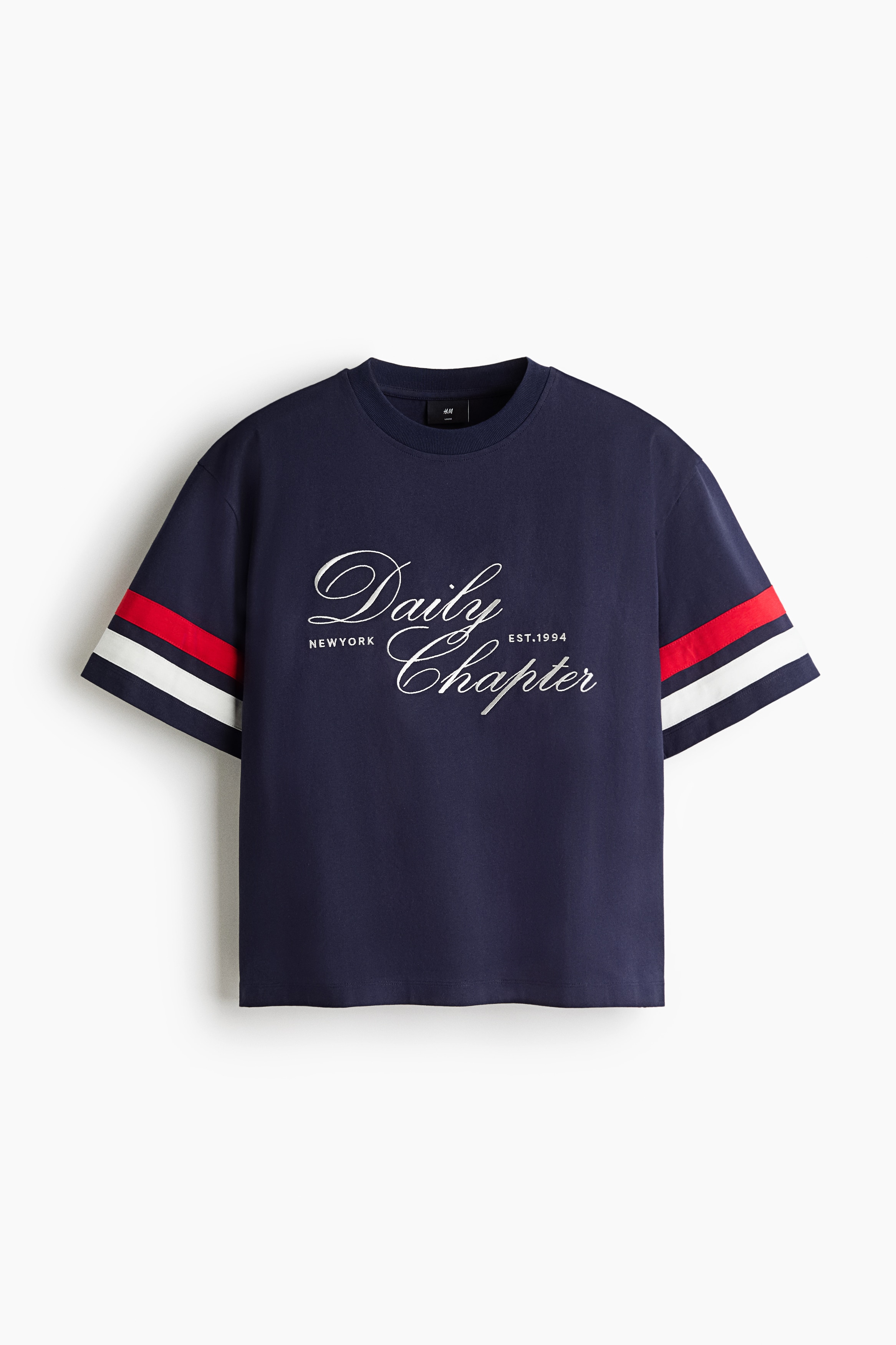 T-shirt - Loose Fit - Donkerblauw/Daily chapter/Wit/Daily chapter