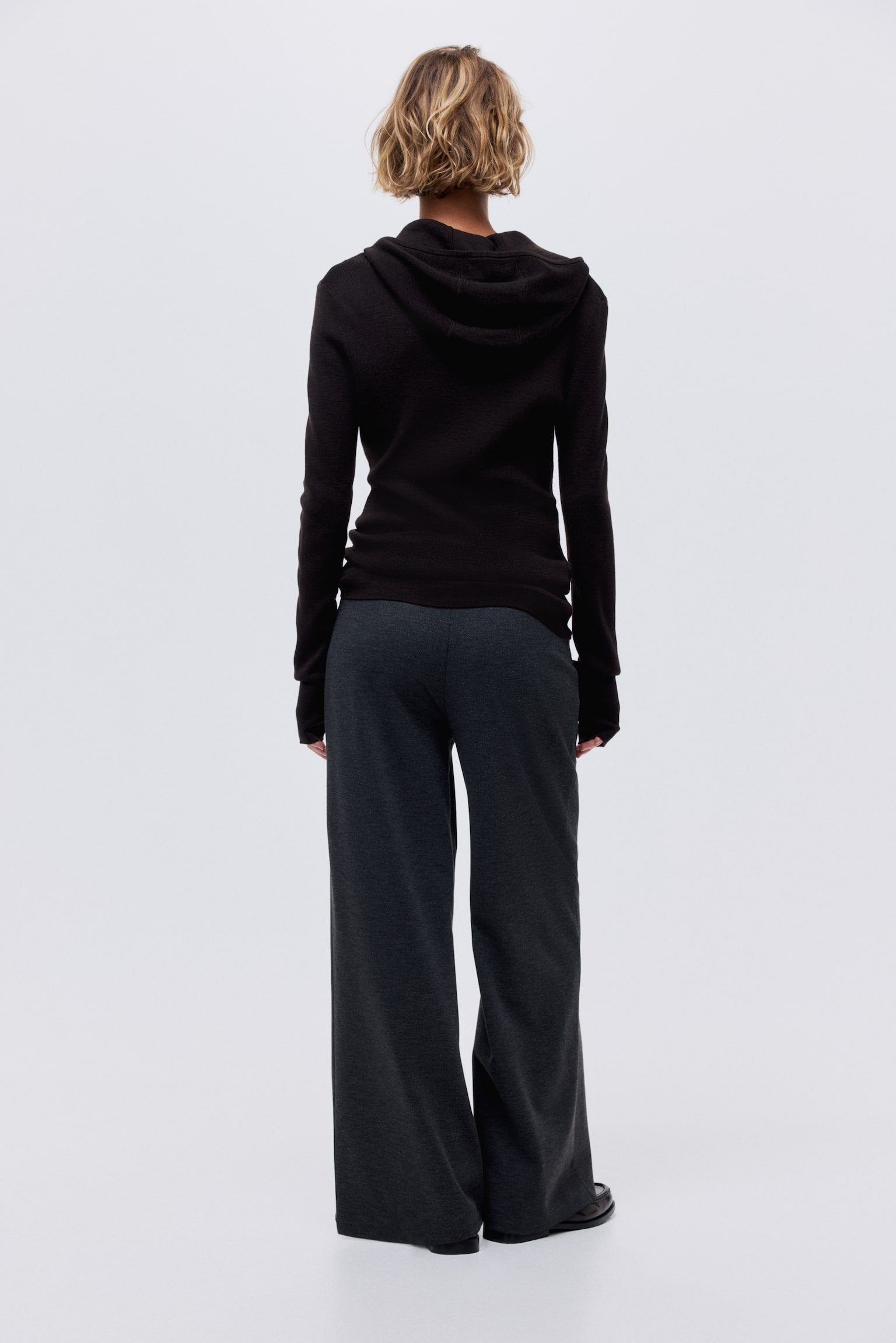 Wide jersey trousers - Dark grey marl/Dark brown/Black - 4