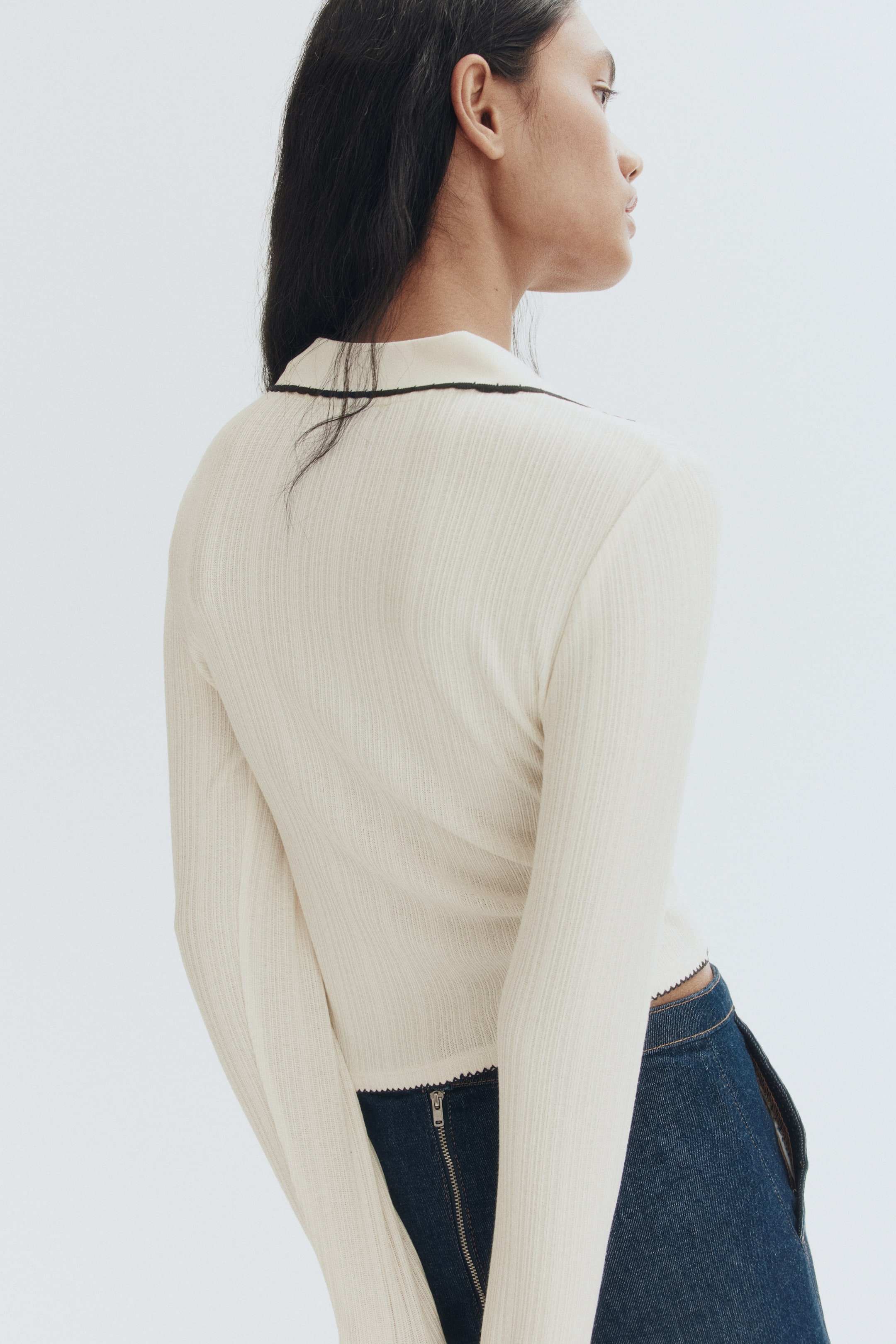 View larger image: Collared rib-knit top - White - Ladies | H&M MY 4