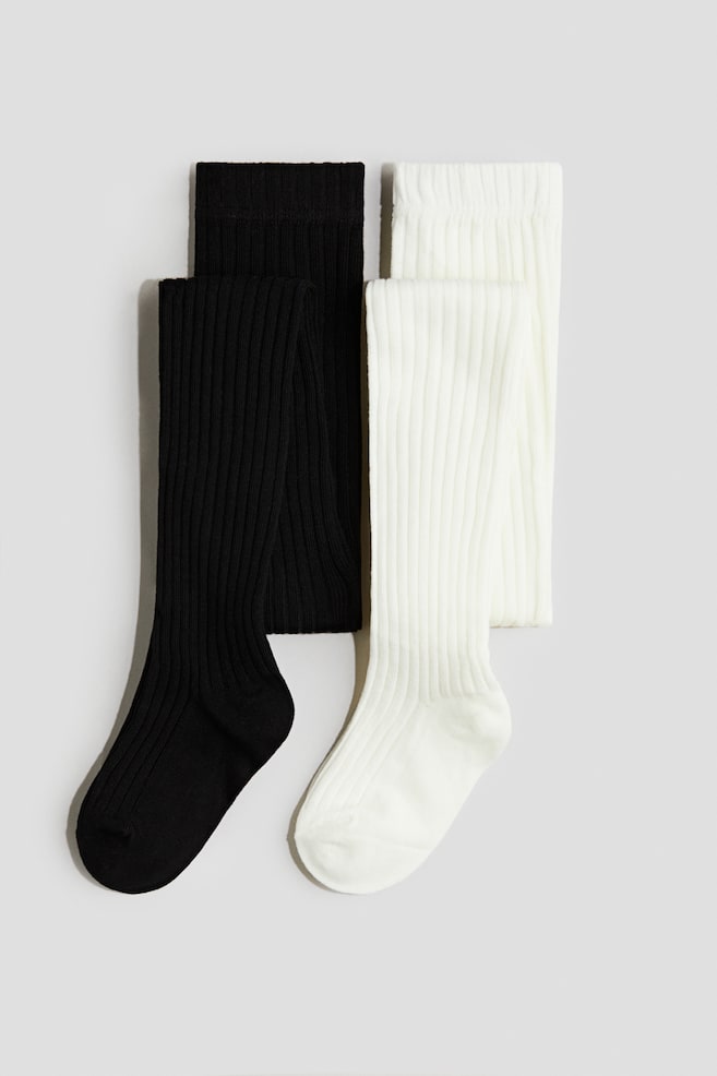 2-Pack Fine-Knit Tights - White/black/Light pink/cream - 1