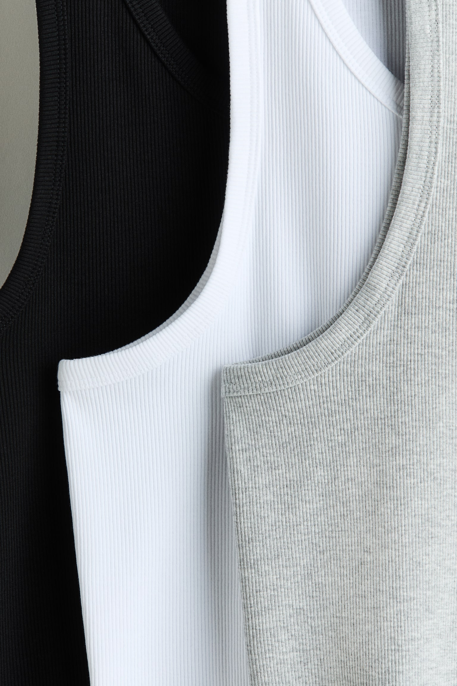 3-pack Slim Fit Ribbed vest tops - Black/White/Grey marl/White - 2
