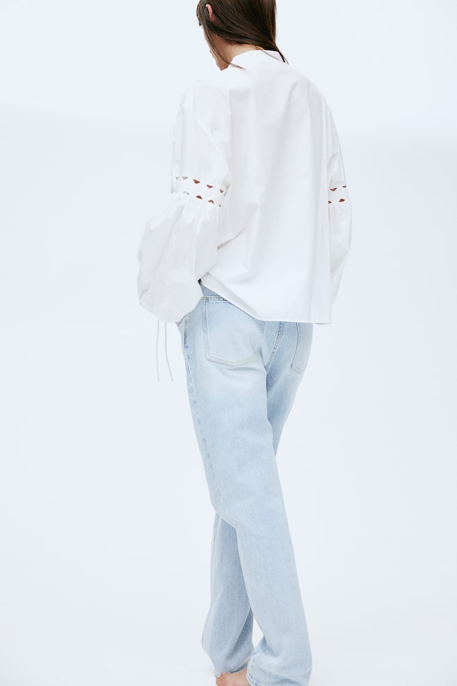 Embroidery-detail blouse - White/Dark blue - 5
