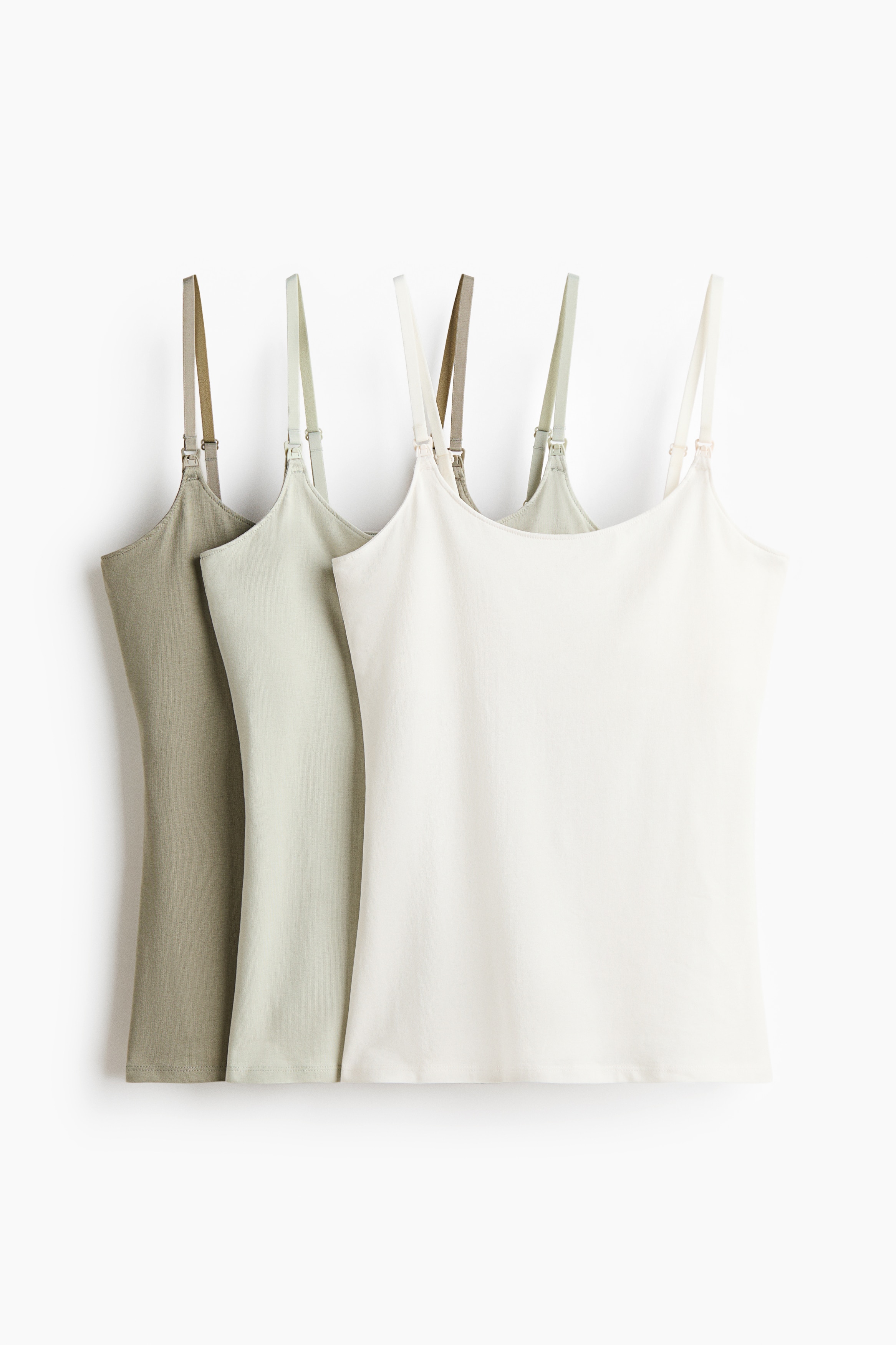 MAMA 3-pack nursing strappy tops - White/Sage green/Dark grey/White/Black/Black/White/Grey marl/Burgundy/Dusty pink/Light beige/Black/White/Light pink/Cream/Beige/Black/White/Dark brown/Beige/White/Pigeon blue/Navy blue/Burgundy/Powder pink/Light khaki green/White/Khaki green/Beige marl