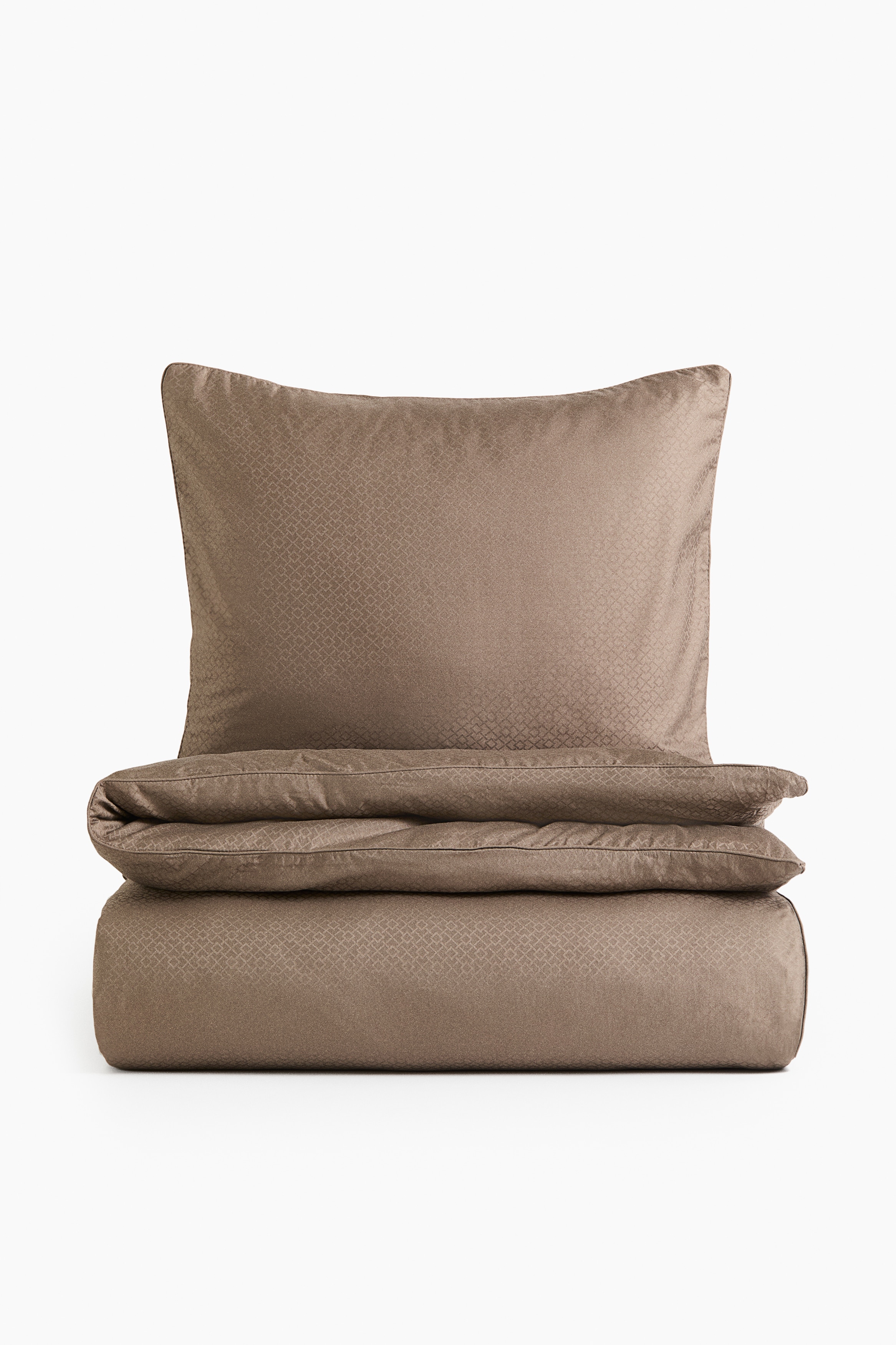 Ensemble couette lit simple en satinette de coton - Taupe/Jaune ancien