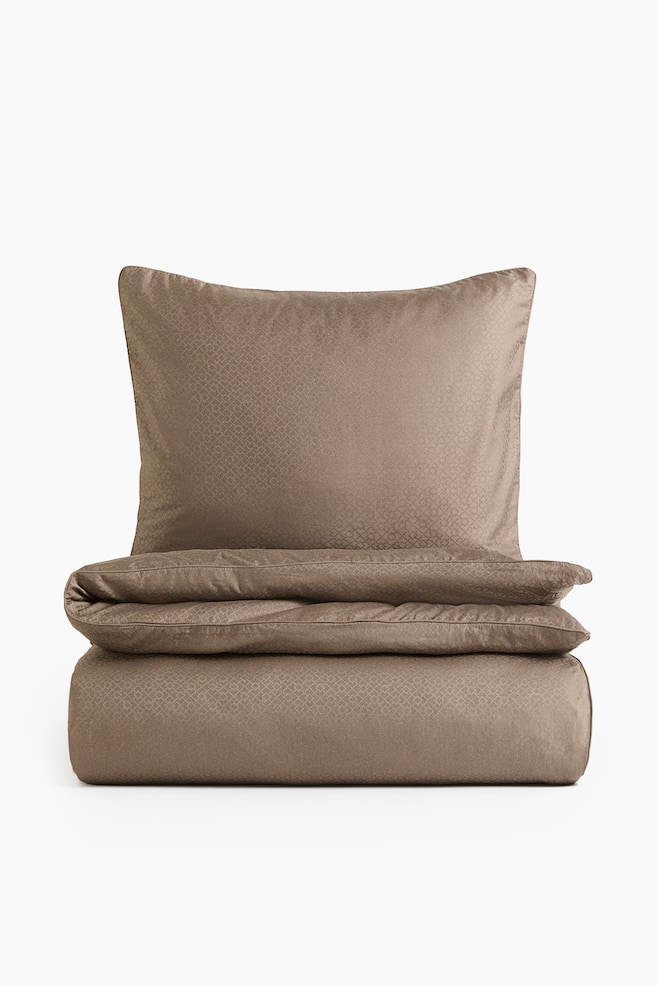 Cotton sateen single duvet cover set - Mole/Dusty yellow - 1