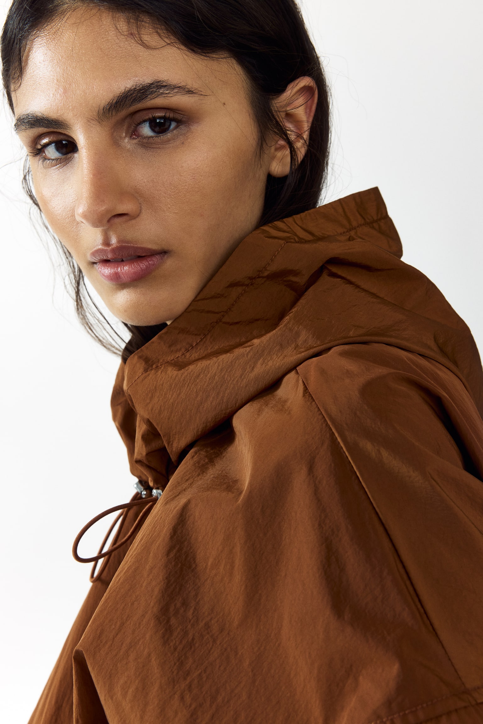 Hooded nylon jacket - Brown - 5