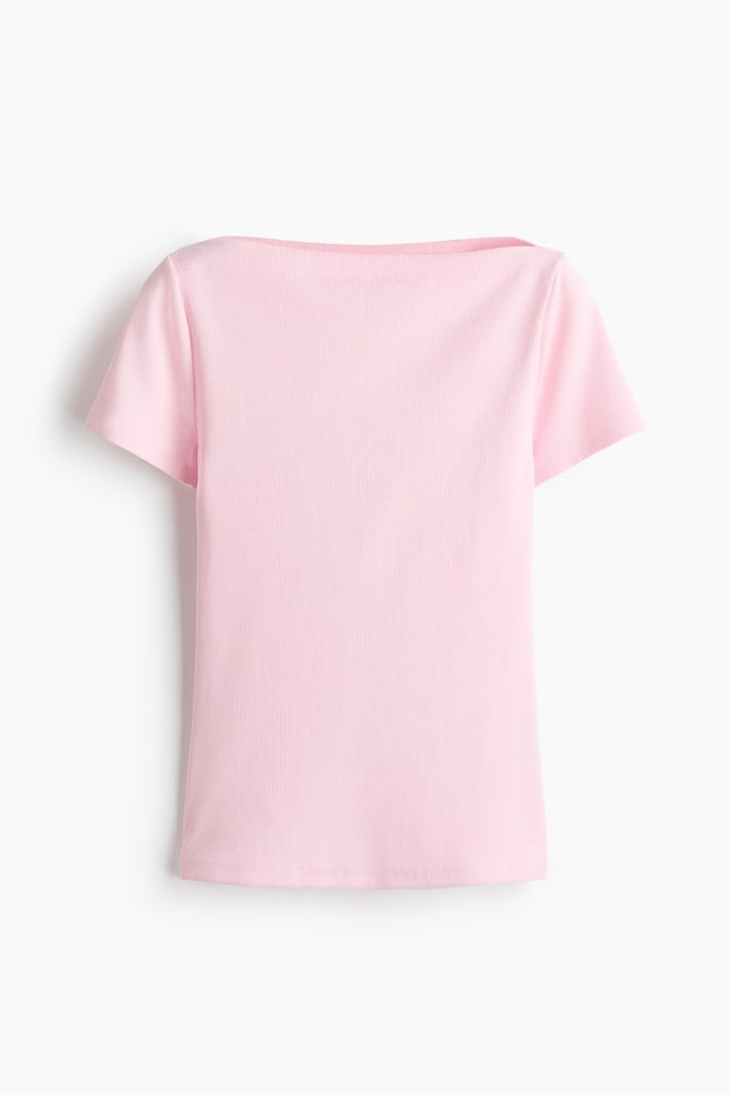 Boat-Neck Cotton Top - Light pink/Light dusty green/Navy blue/striped - 1