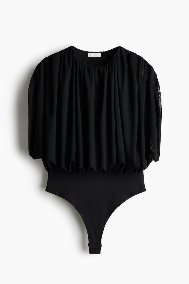 Draped Thong Bodysuit - Black - 1
